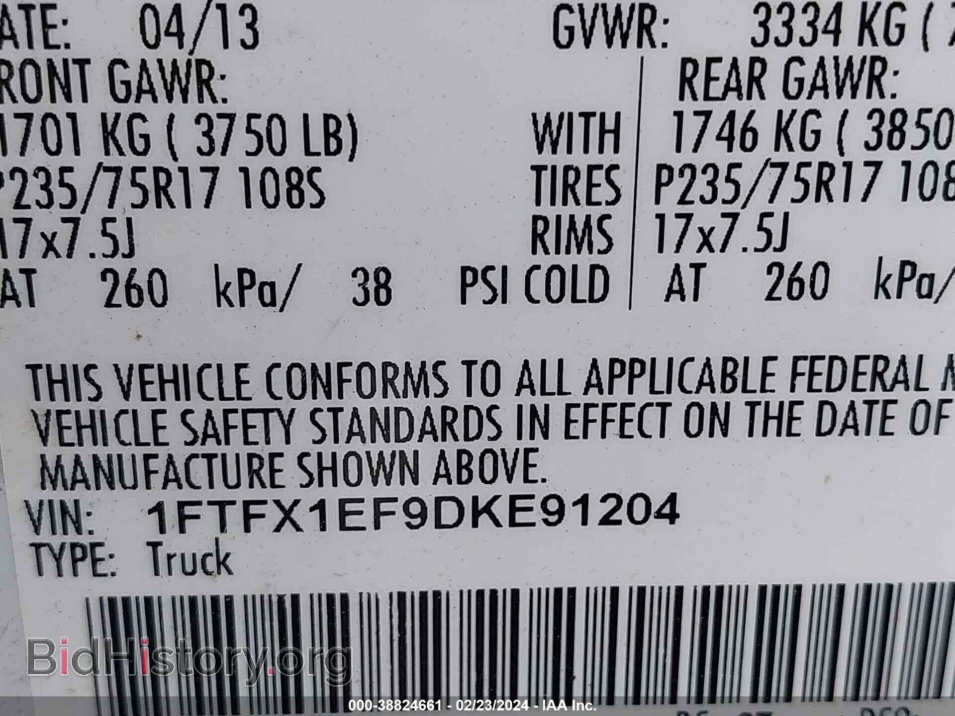 2013 FORD F-150 - VIN: 1FTFX1EF9DKE91204 - Фото 9