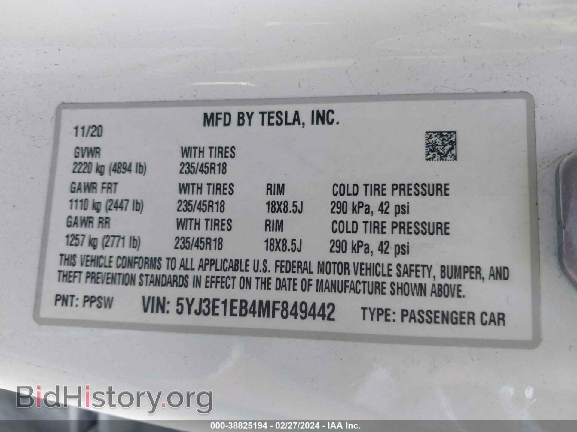 2021 TESLA MODEL 3 - VIN: 5YJ3E1EB4MF849442 - Фото 9