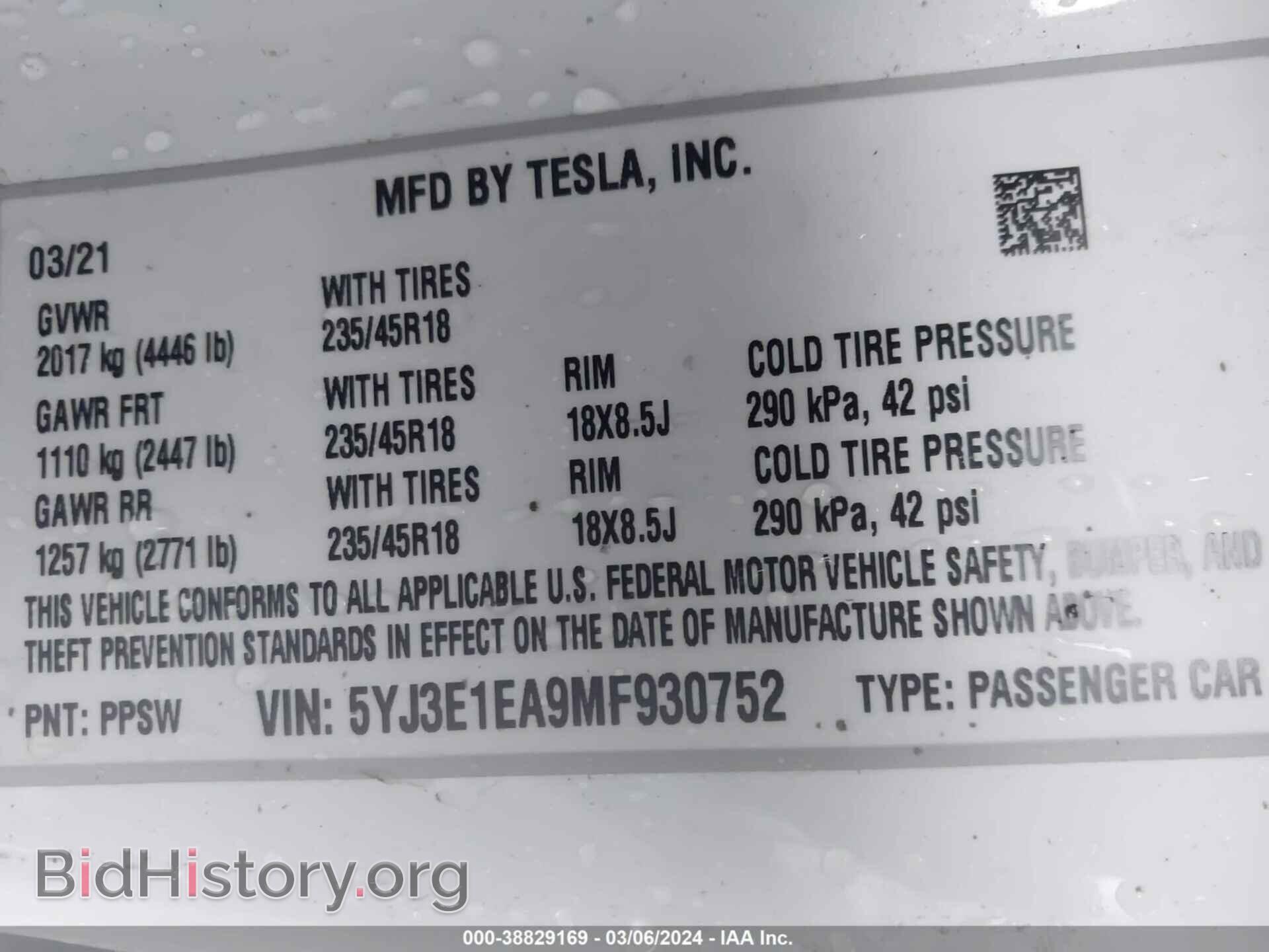 2021 TESLA MODEL 3 - VIN: 5YJ3E1EA9MF930752 - Photo 9