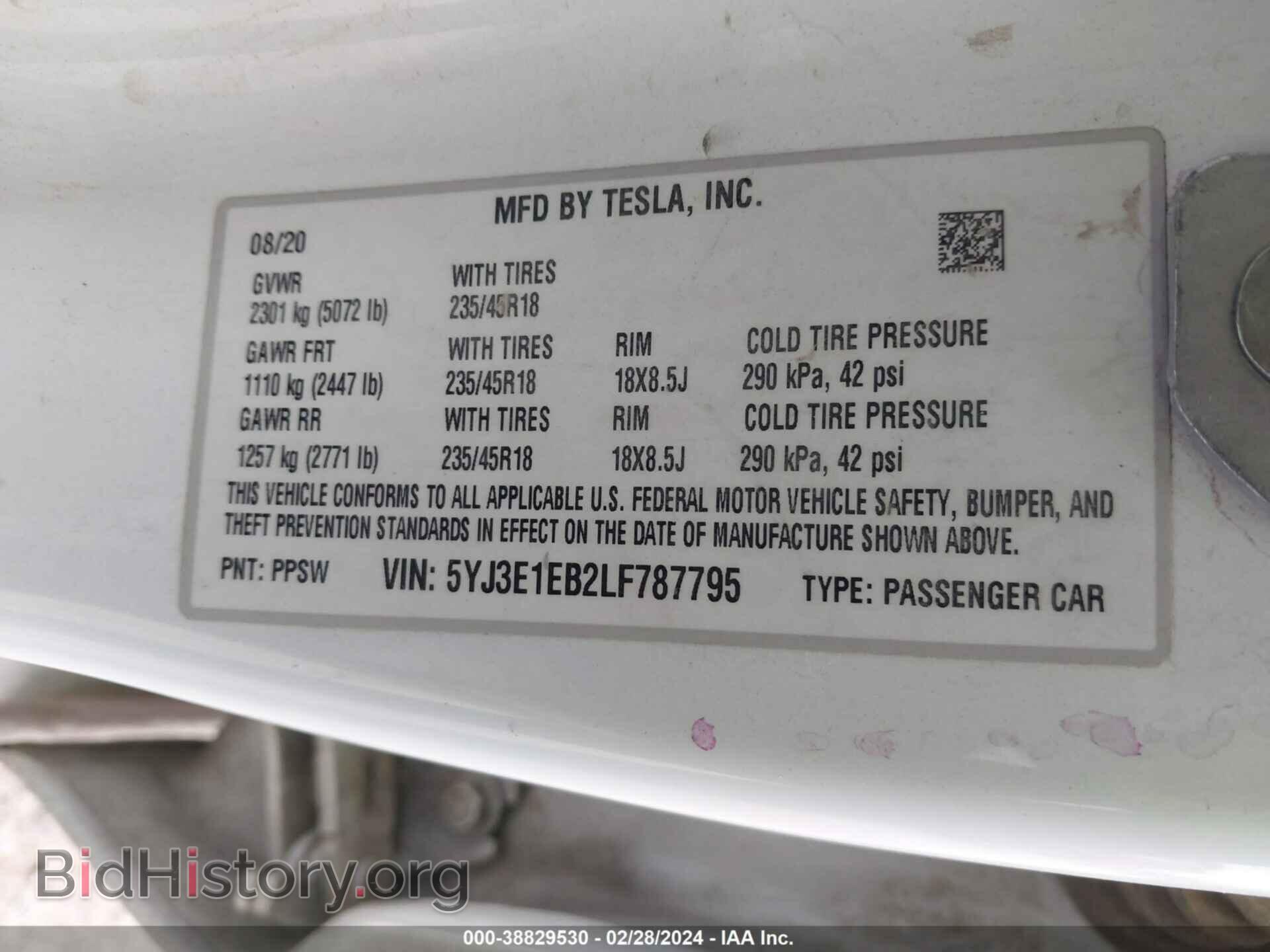 2020 TESLA MODEL 3 - VIN: 5YJ3E1EB2LF787795 - Фото 9