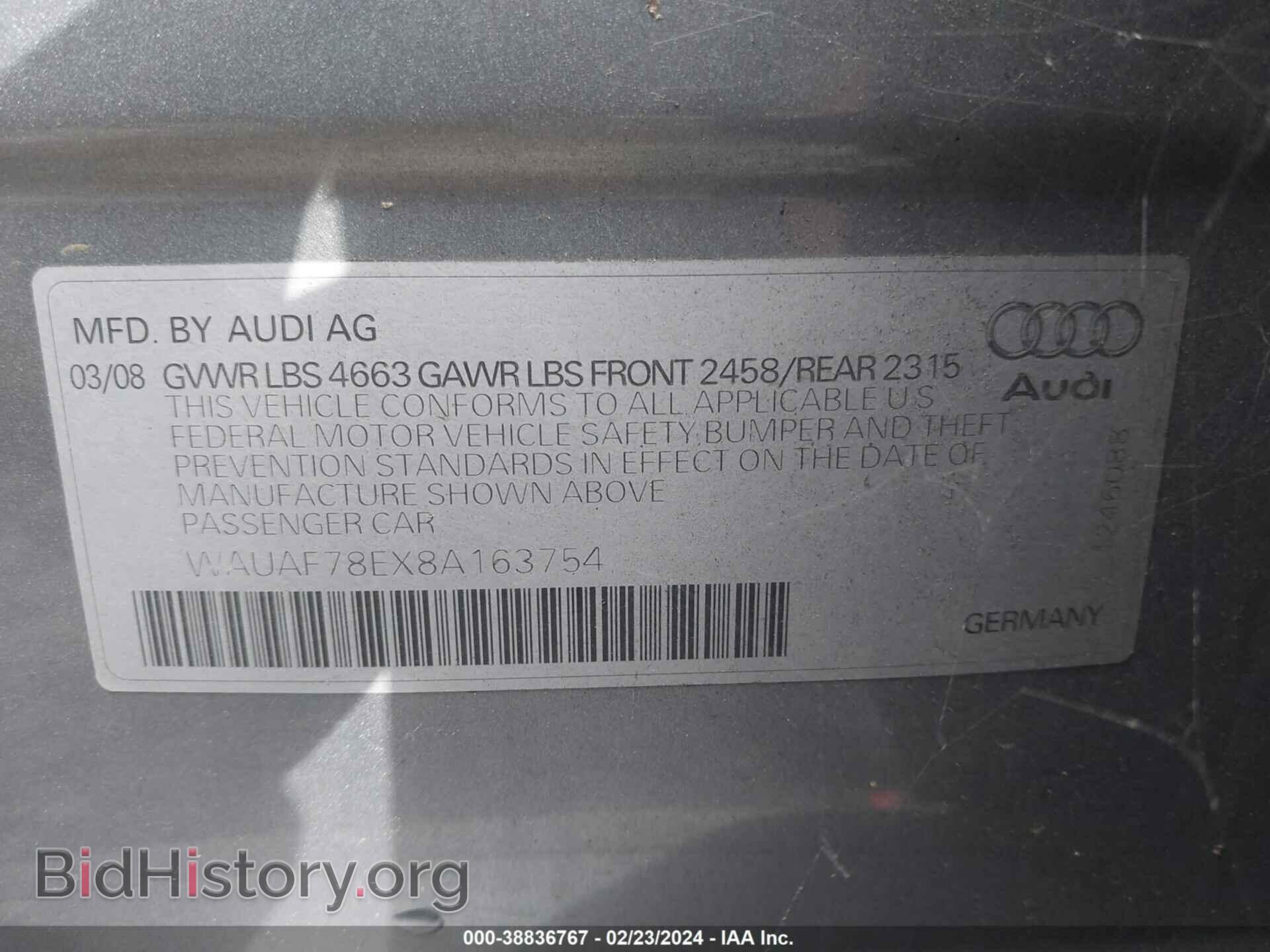 2008 AUDI A4 - VIN: WAUAF78EX8A163754 - Фото 9