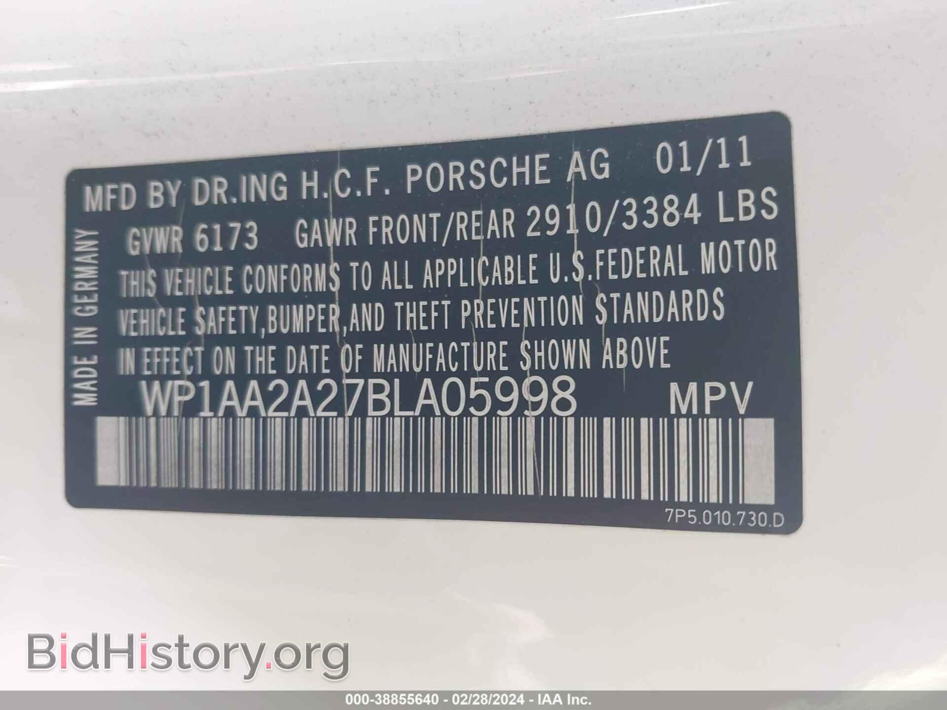 2011 PORSCHE CAYENNE - VIN: WP1AA2A27BLA05998 - Фото 9