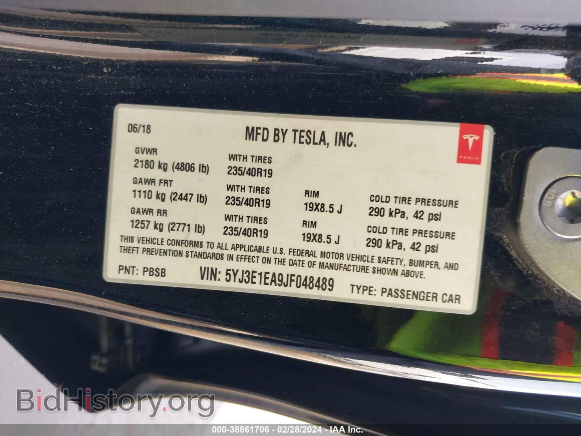2018 TESLA MODEL 3 - VIN: 5YJ3E1EA9JF048489 - Фото 9