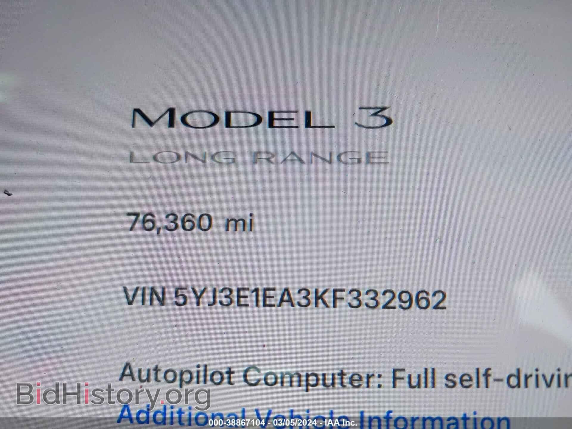 2019 TESLA MODEL 3 - VIN: 5YJ3E1EA3KF332962 - Фото 16