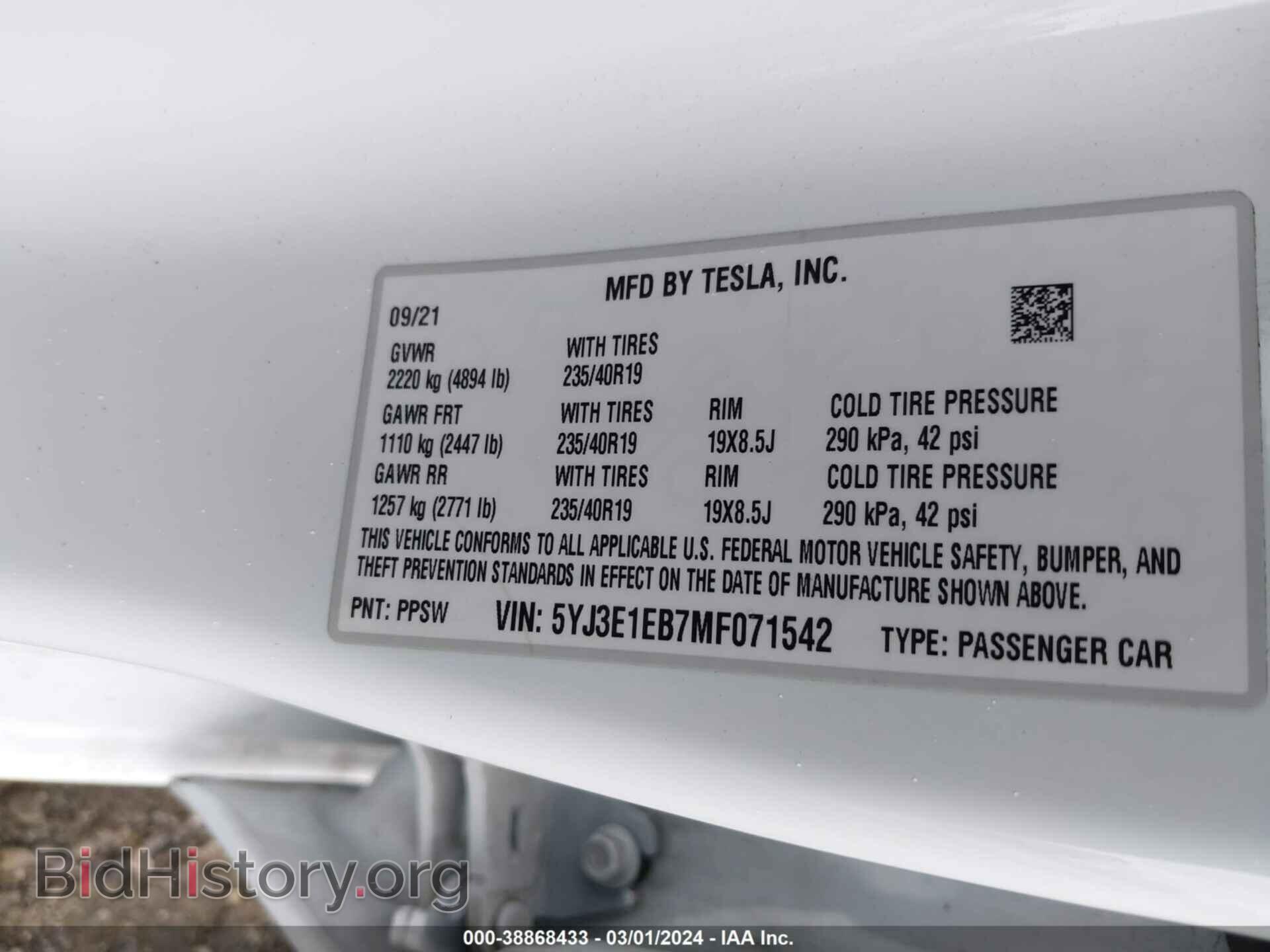 2021 TESLA MODEL 3 - VIN: 5YJ3E1EB7MF071542 - Photo 9