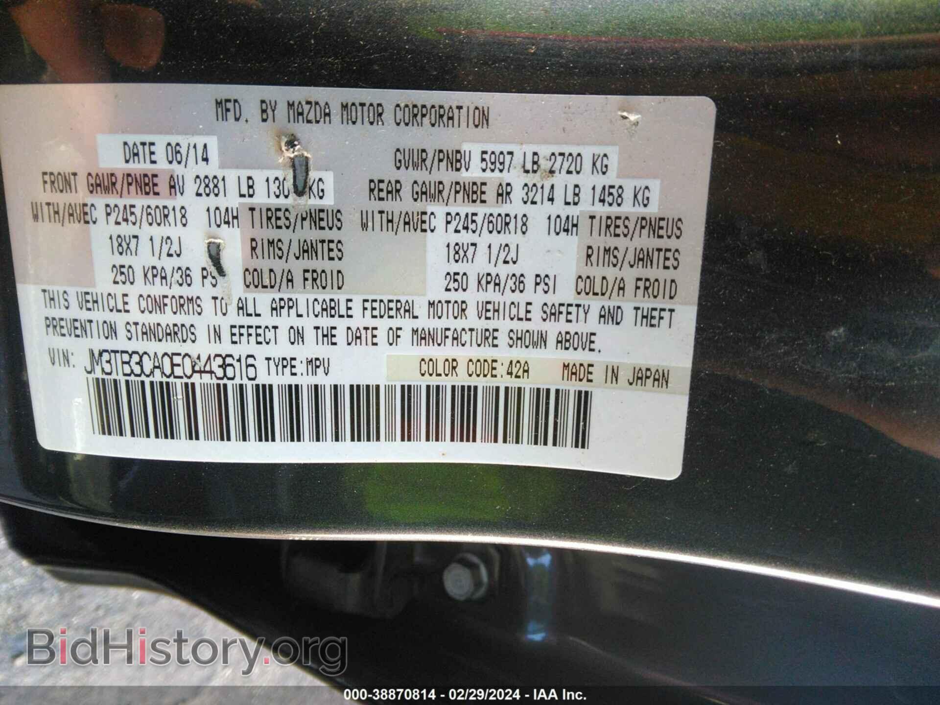 2014 MAZDA CX-9 - VIN: JM3TB3CA0E0443616 - Фото 9