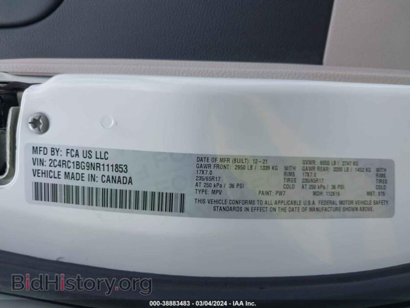 2022 Chrysler PACIFICA (VIN 2C4RC1BG9NR111853) — фото 9 из 16
