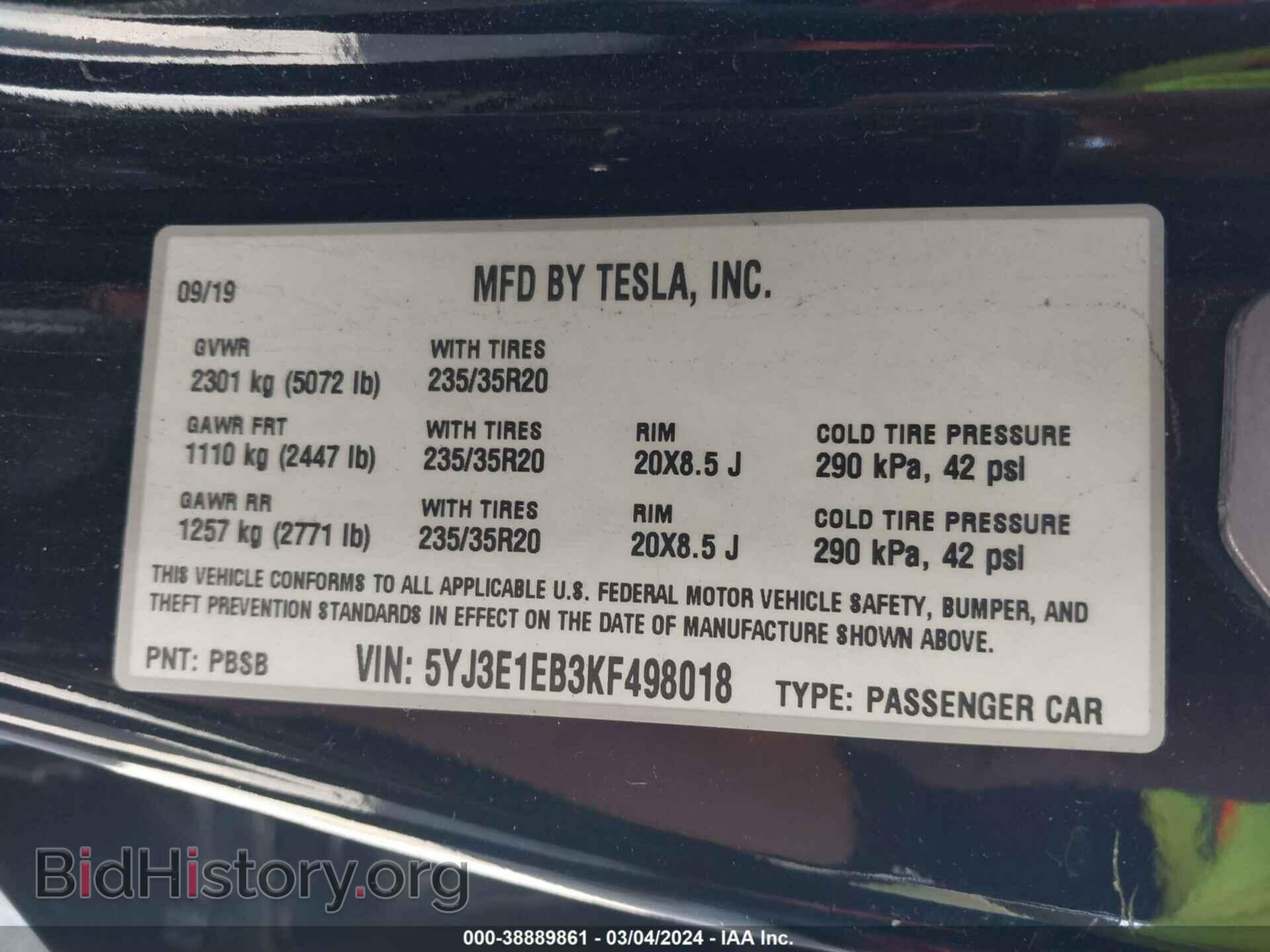 2019 TESLA MODEL 3 - VIN: 5YJ3E1EB3KF498018 - Photo 9