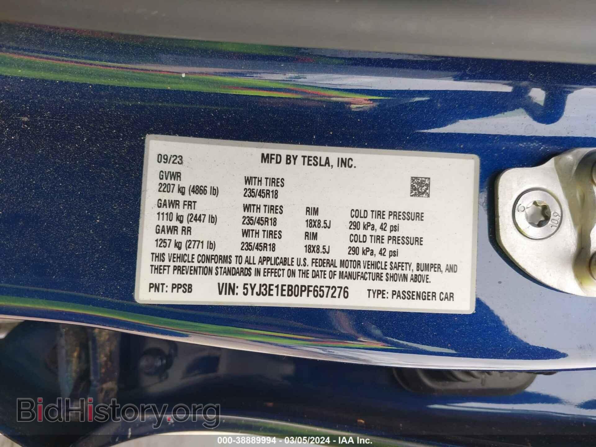 2023 TESLA MODEL 3 - VIN: 5YJ3E1EB0PF657276 - Фото 9