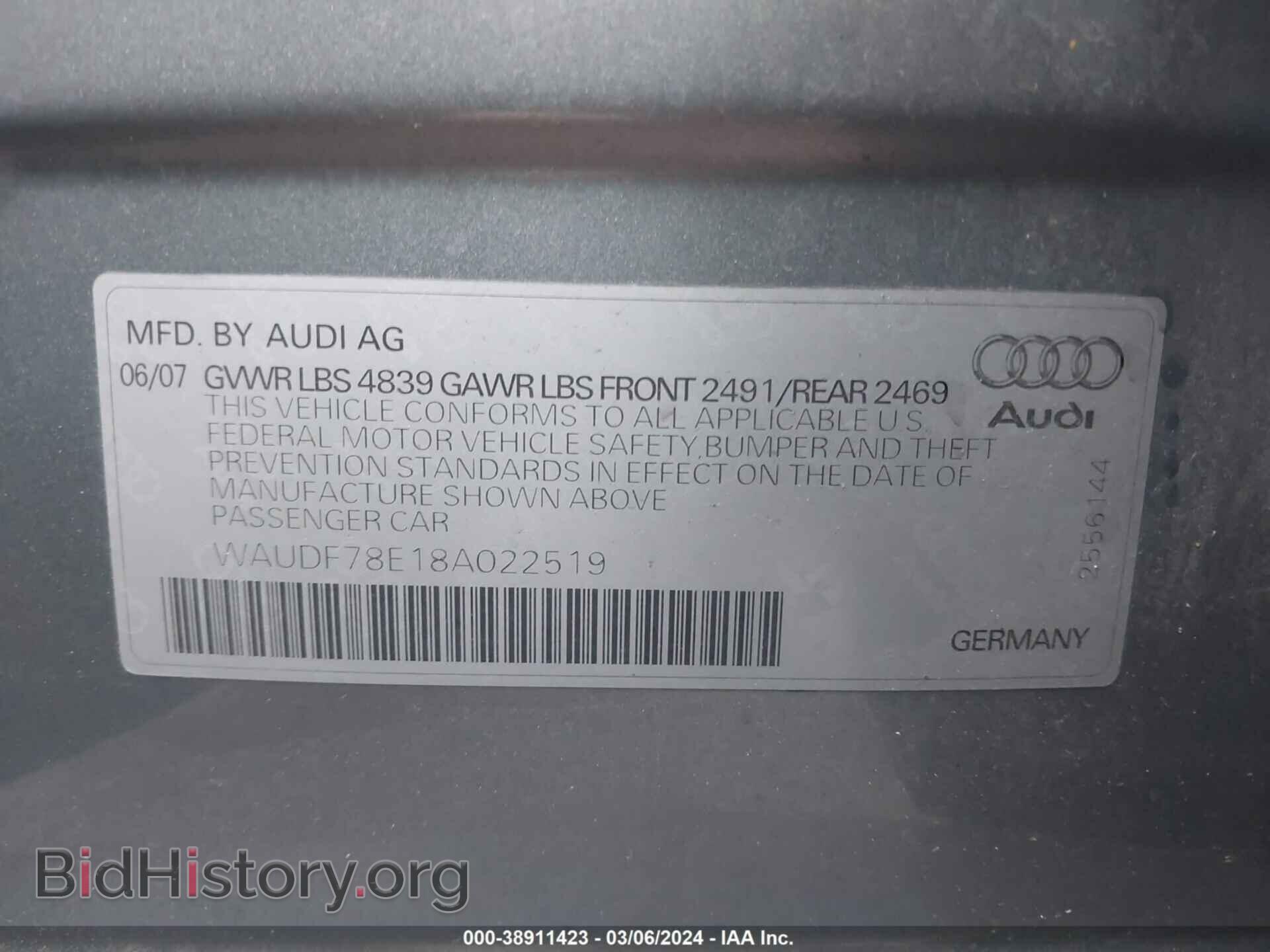 2008 AUDI A4 - VIN: WAUDF78E18A022519 - Фото 9