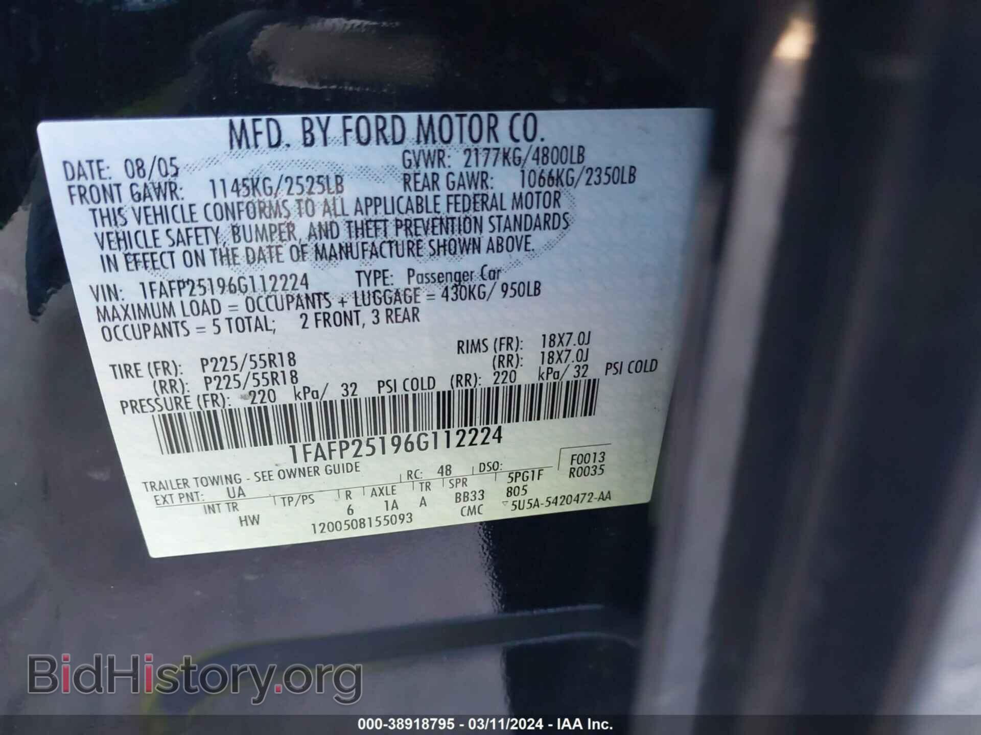 2006 FORD FIVE HUNDRED - VIN: 1FAFP25196G112224 - Photo 9
