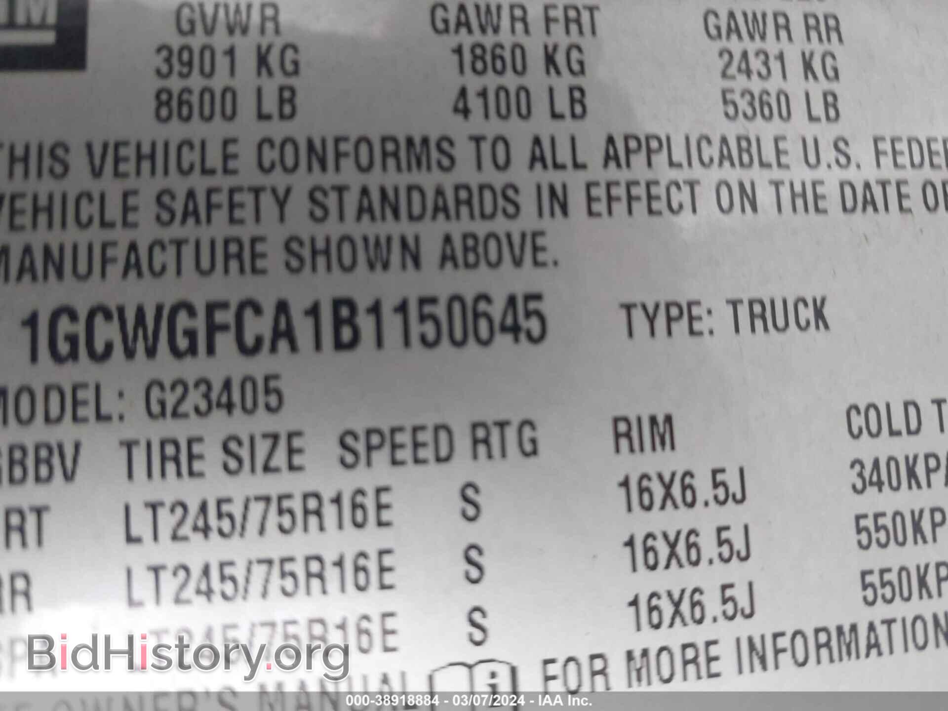 2011 CHEVROLET EXPRESS 2500 - VIN: 1GCWGFCA1B1150645 - Фото 9