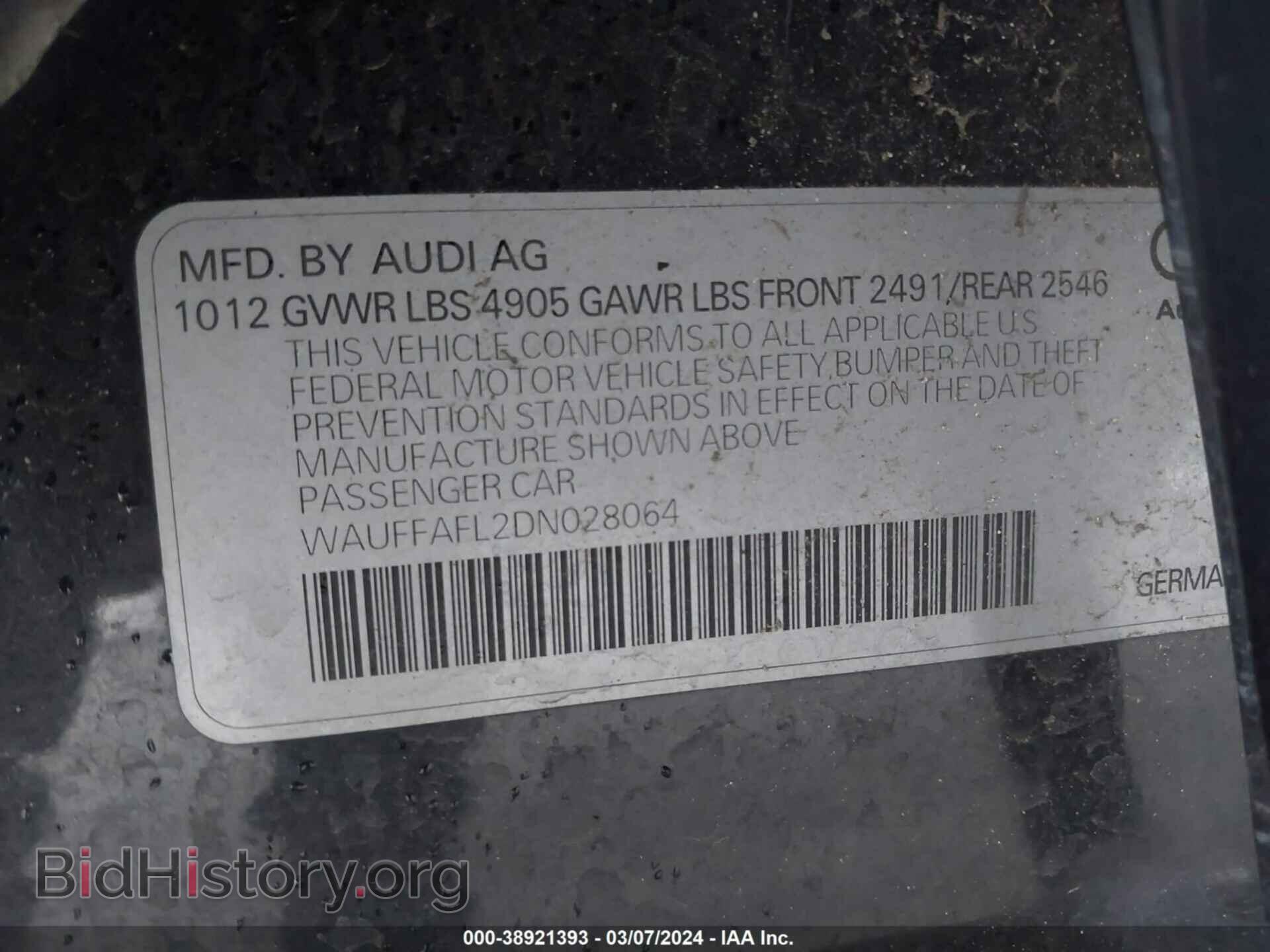 2013 AUDI A4 - VIN: WAUFFAFL2DN028064 - Photo 9