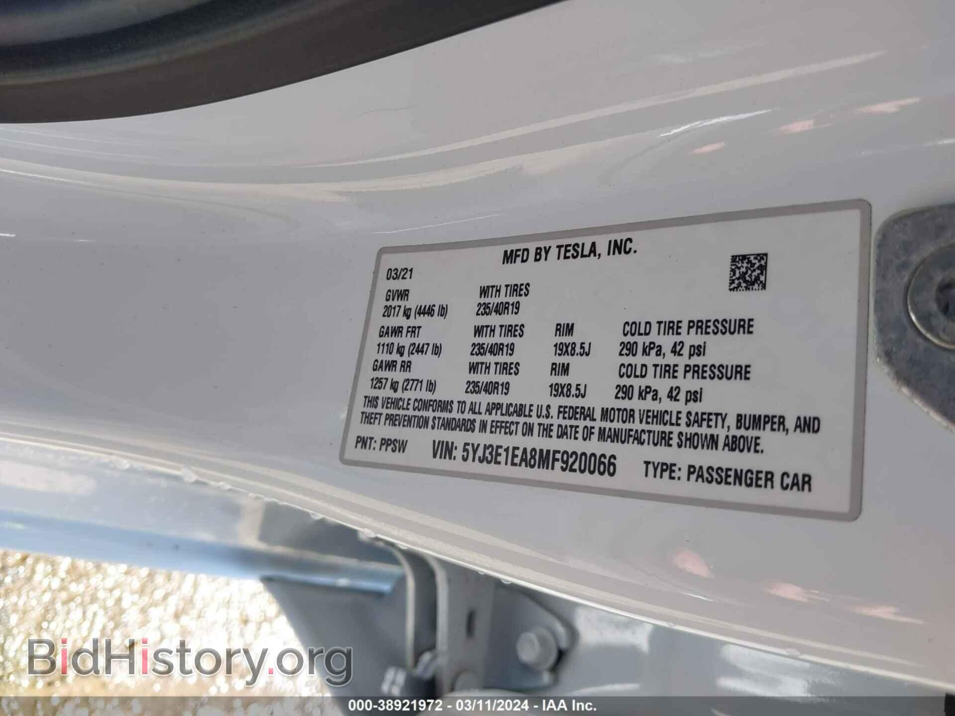 2021 TESLA MODEL 3 - VIN: 5YJ3E1EA8MF920066 - Photo 9