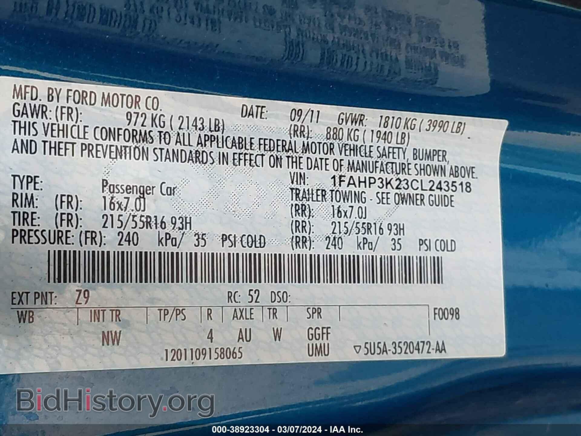 2012 FORD FOCUS - VIN: 1FAHP3K23CL243518 - Photo 9