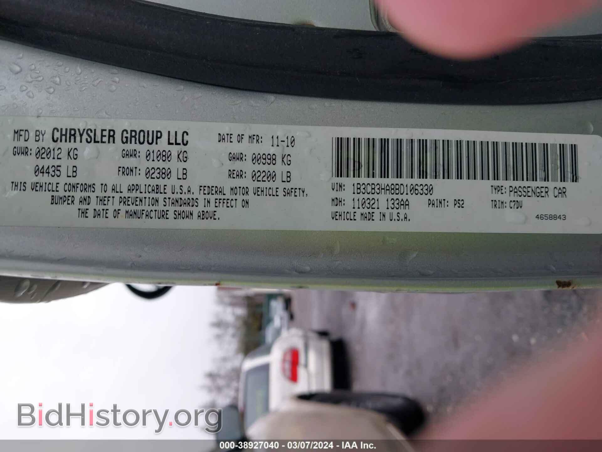 2011 DODGE CALIBER - VIN: 1B3CB3HA8BD106330 - Фото 9