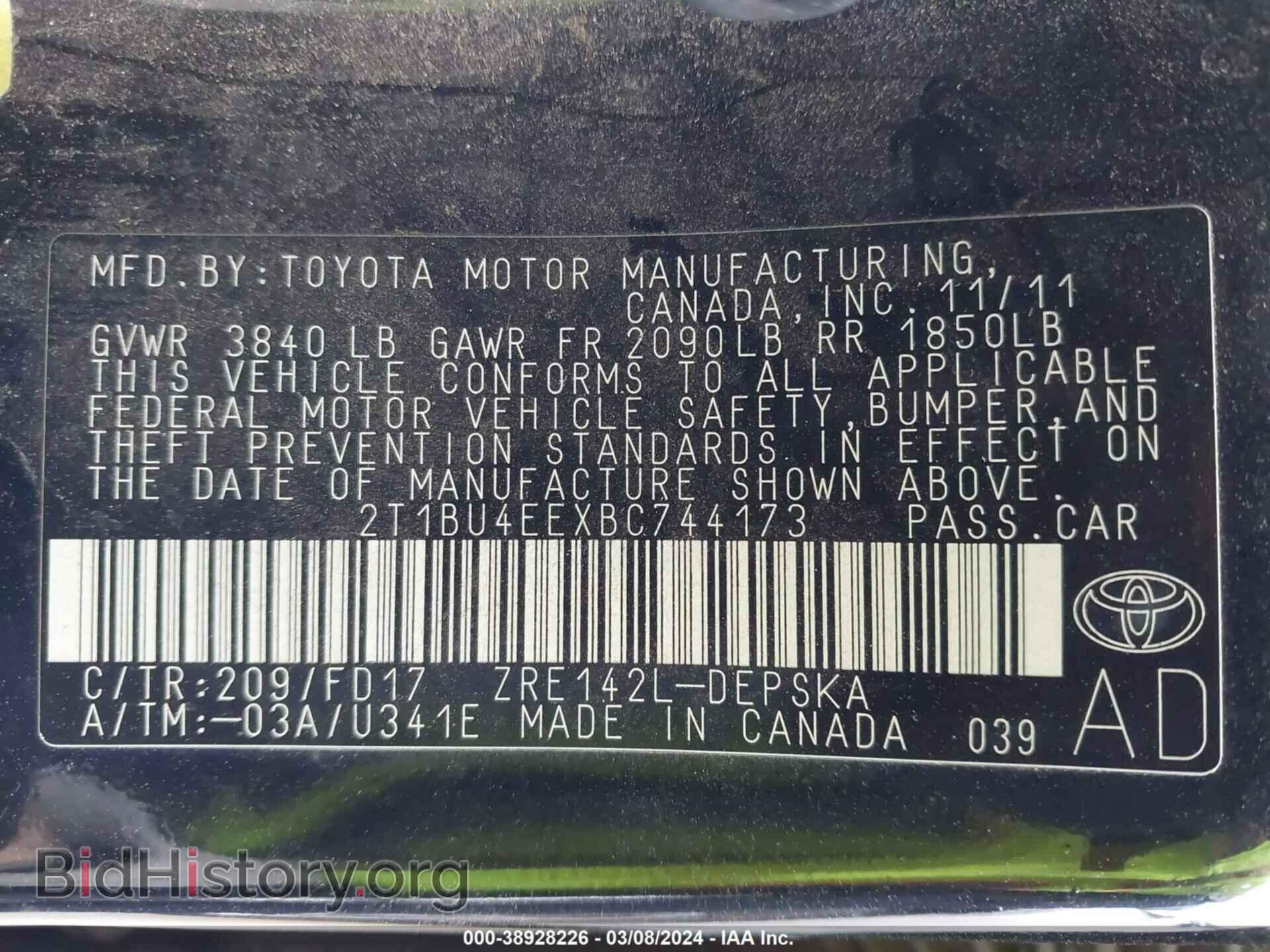 2011 TOYOTA COROLLA - VIN: 2T1BU4EEXBC744173 - Фото 9