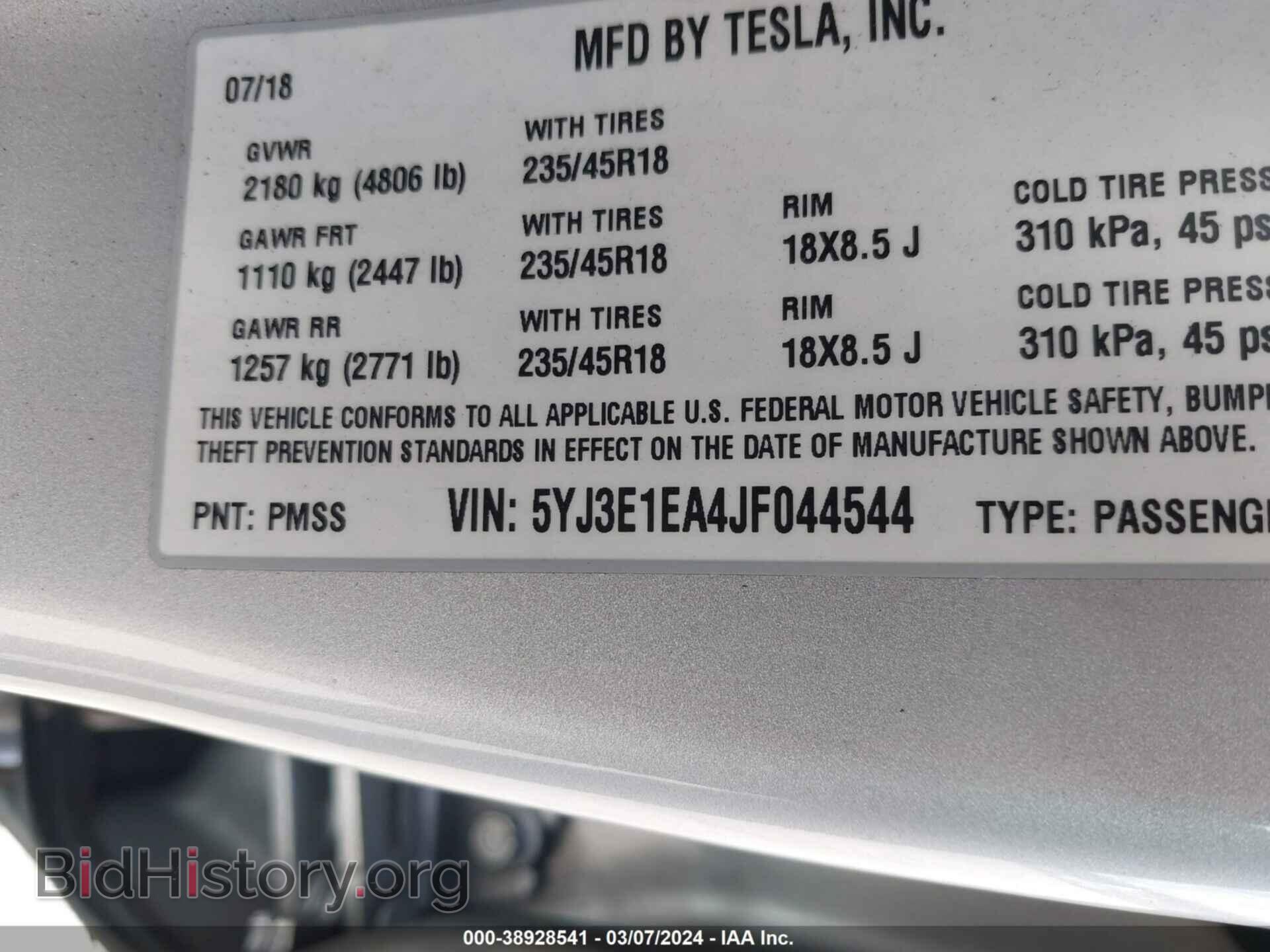 2018 TESLA MODEL 3 - VIN: 5YJ3E1EA4JF044544 - Фото 9