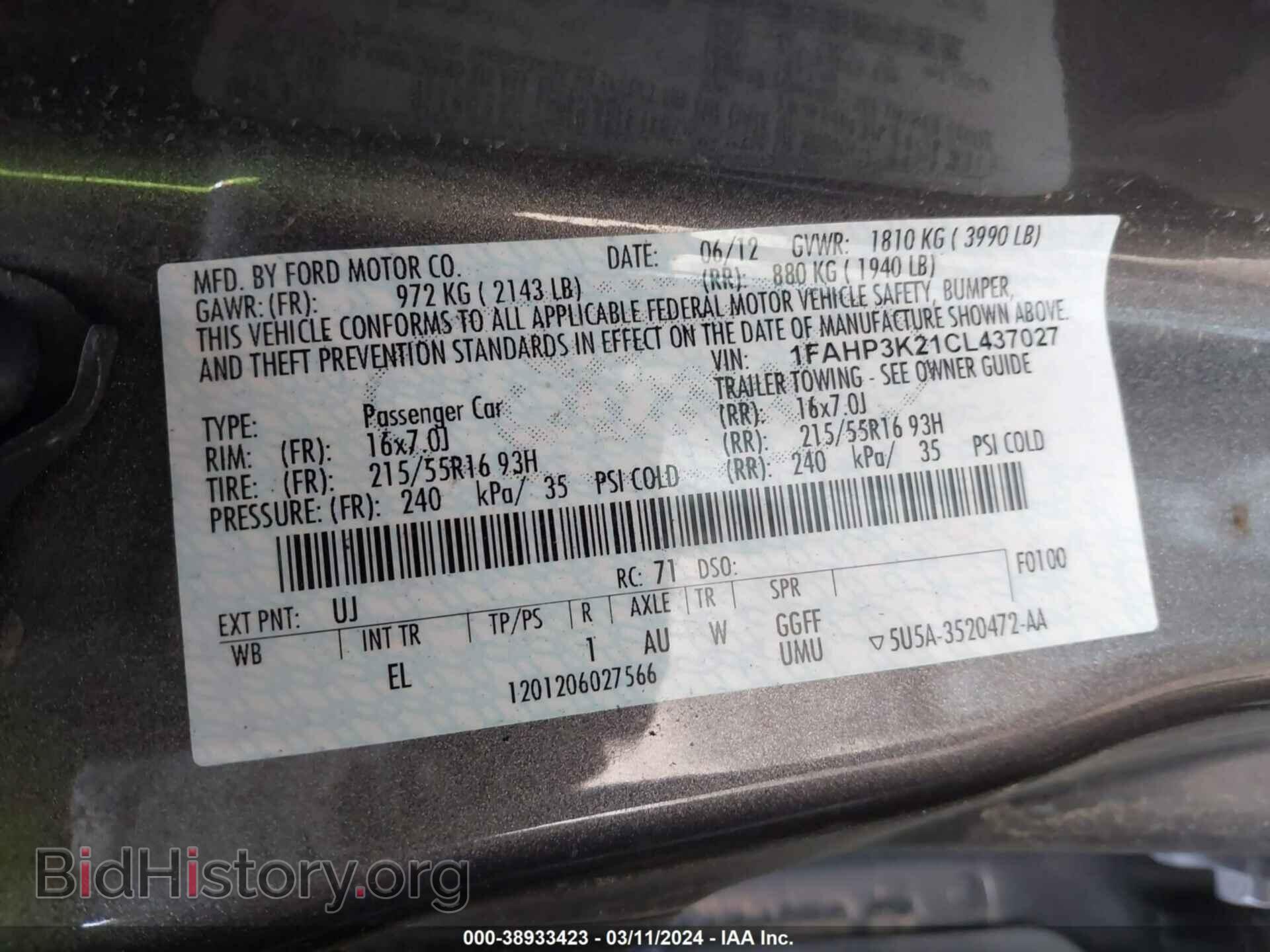 2012 FORD FOCUS - VIN: 1FAHP3K21CL437027 - Фото 9