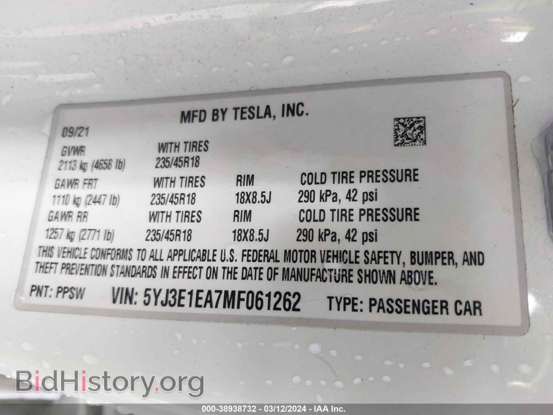 2021 TESLA MODEL 3 - VIN: 5YJ3E1EA7MF061262 - Photo 9