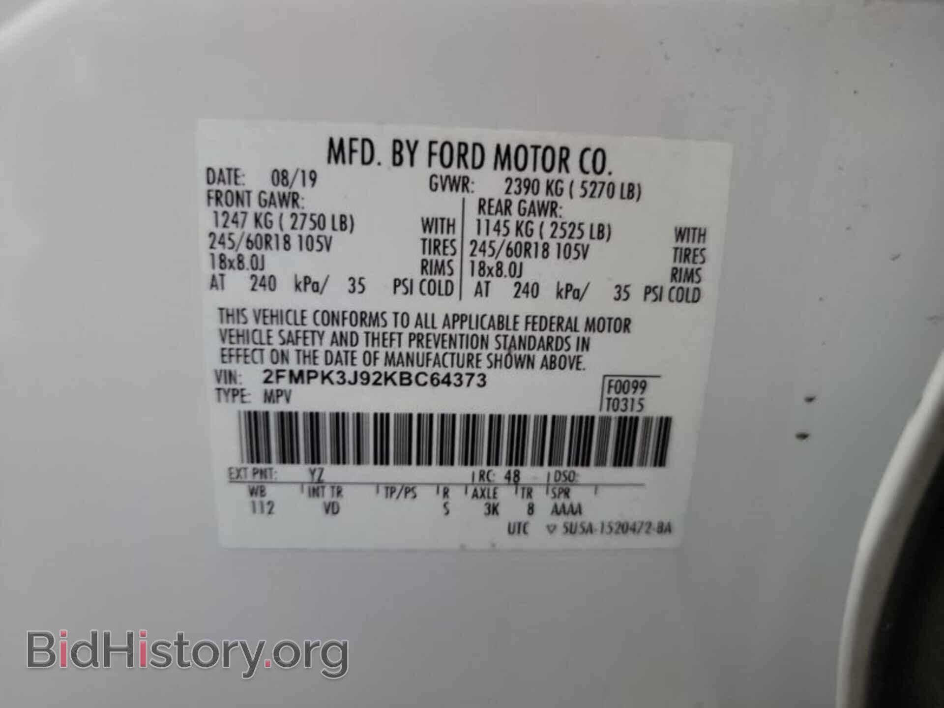 Photo 2FMPK3J92KBC64373 - FORD EDGE 2019