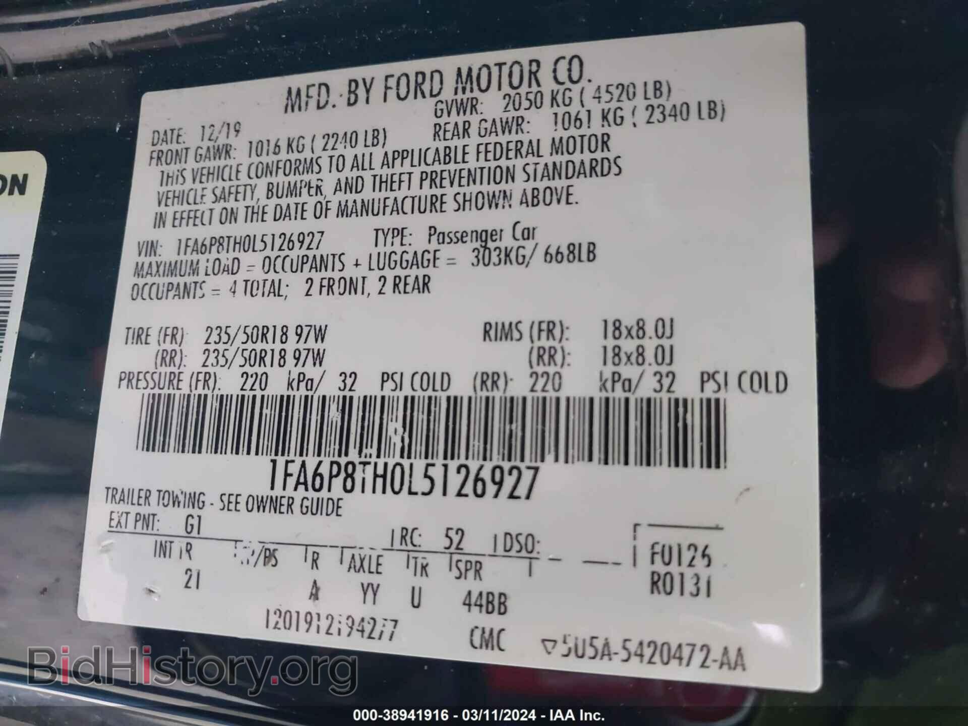 2020 FORD MUSTANG - VIN: 1FA6P8TH0L5126927 - Фото 9