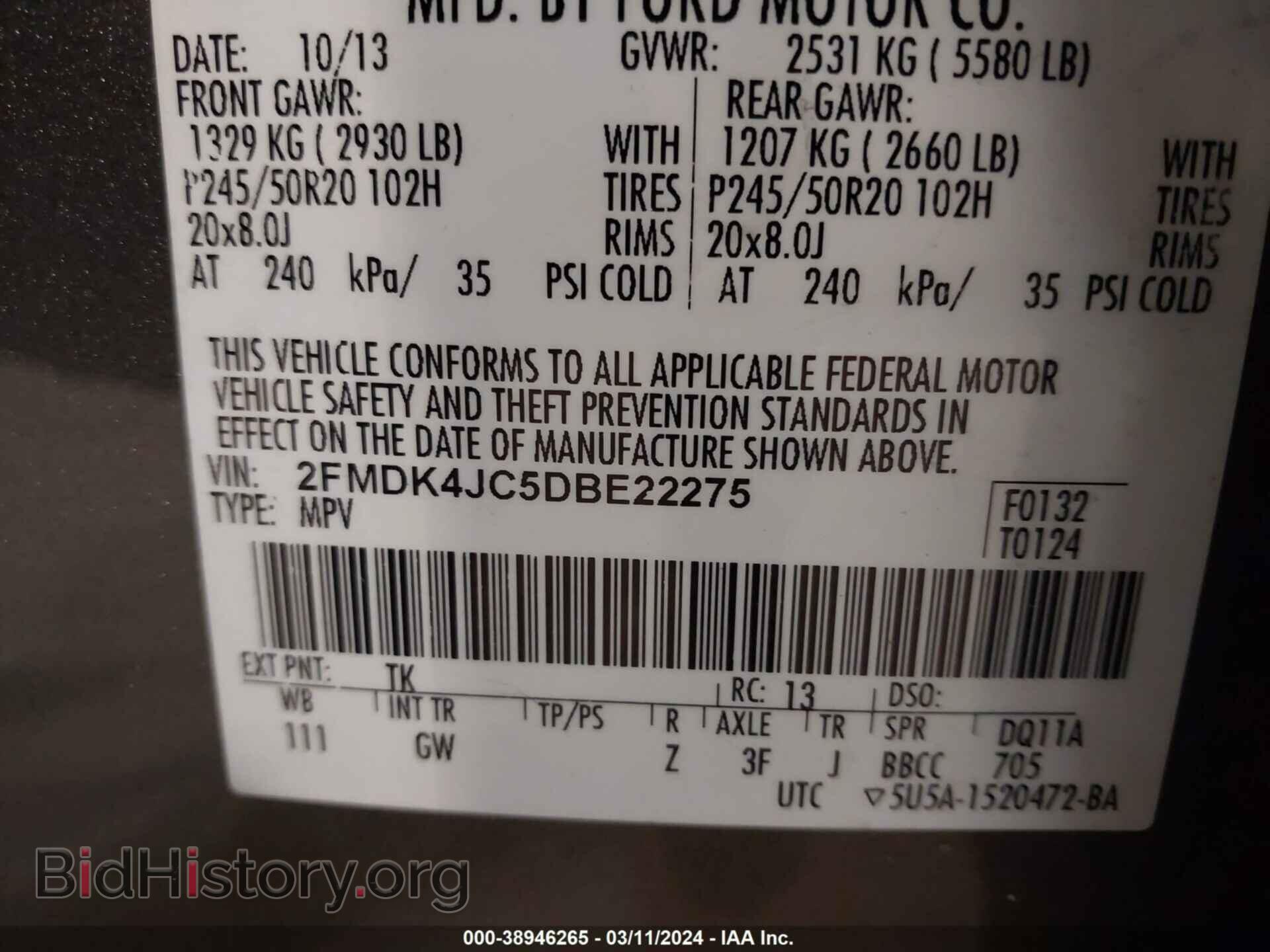 2013 FORD EDGE - VIN: 2FMDK4JC5DBE22275 - Photo 9