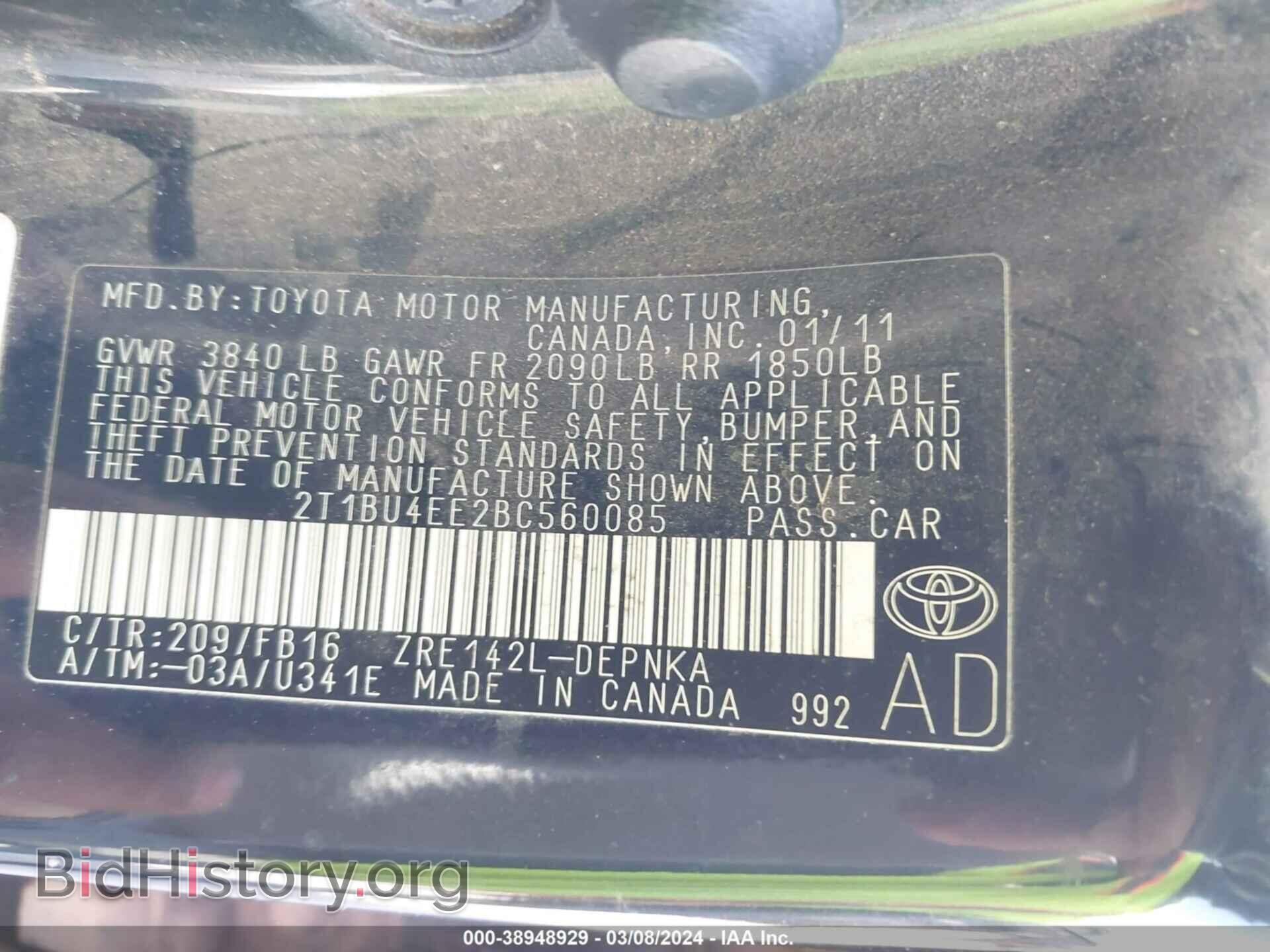 2011 TOYOTA COROLLA - VIN: 2T1BU4EE2BC560085 - Фото 9