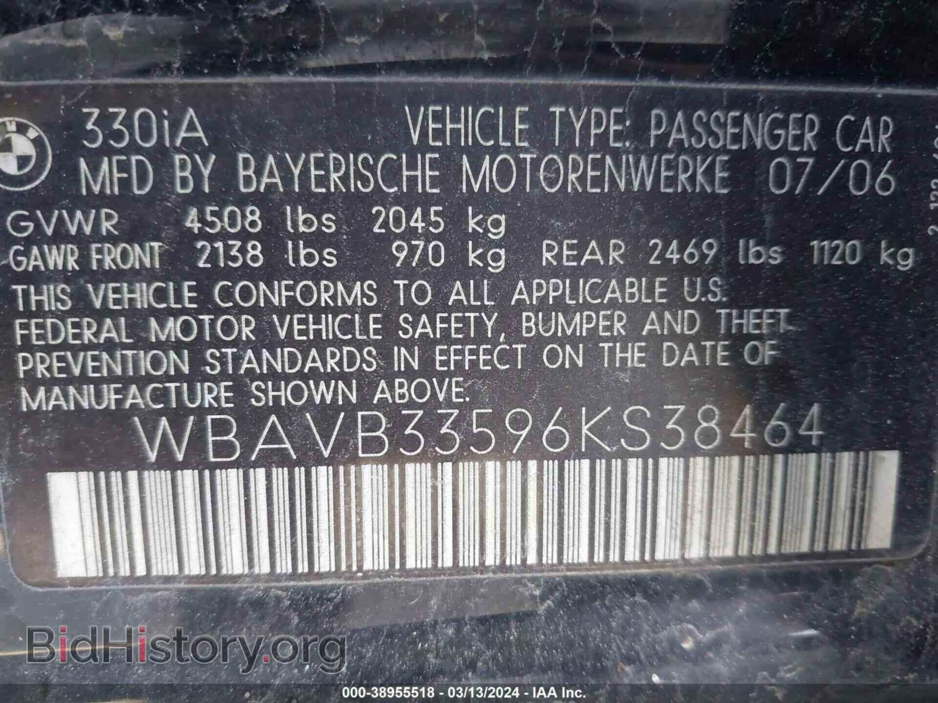 2006 BMW 330I - VIN: WBAVB33596KS38464 - Фото 9