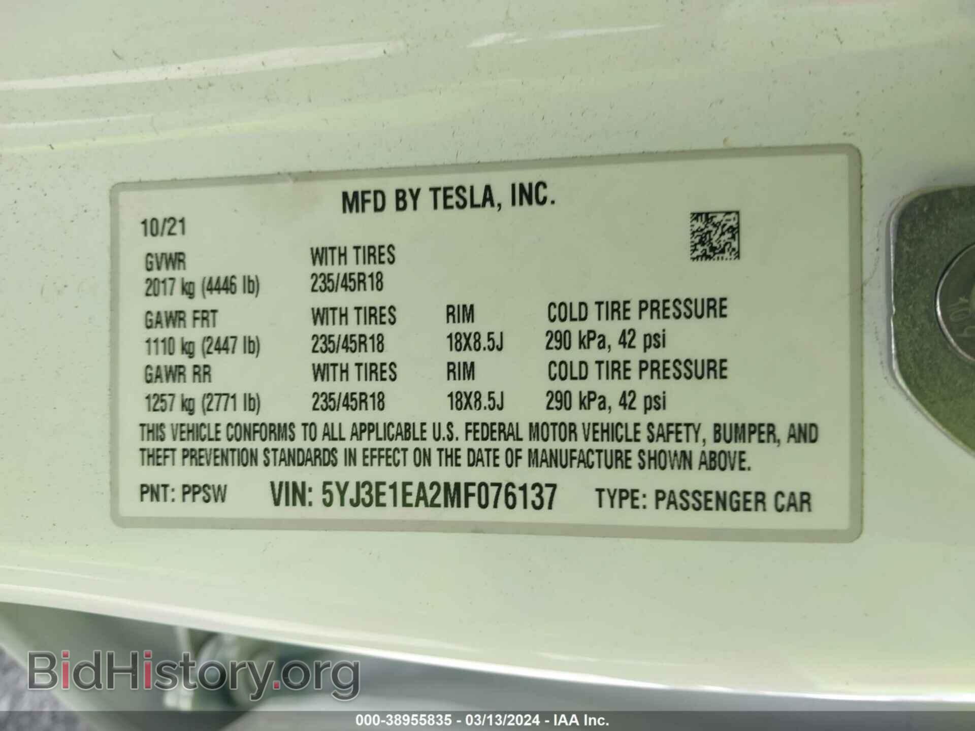 2021 TESLA MODEL 3 - VIN: 5YJ3E1EA2MF076137 - Photo 8