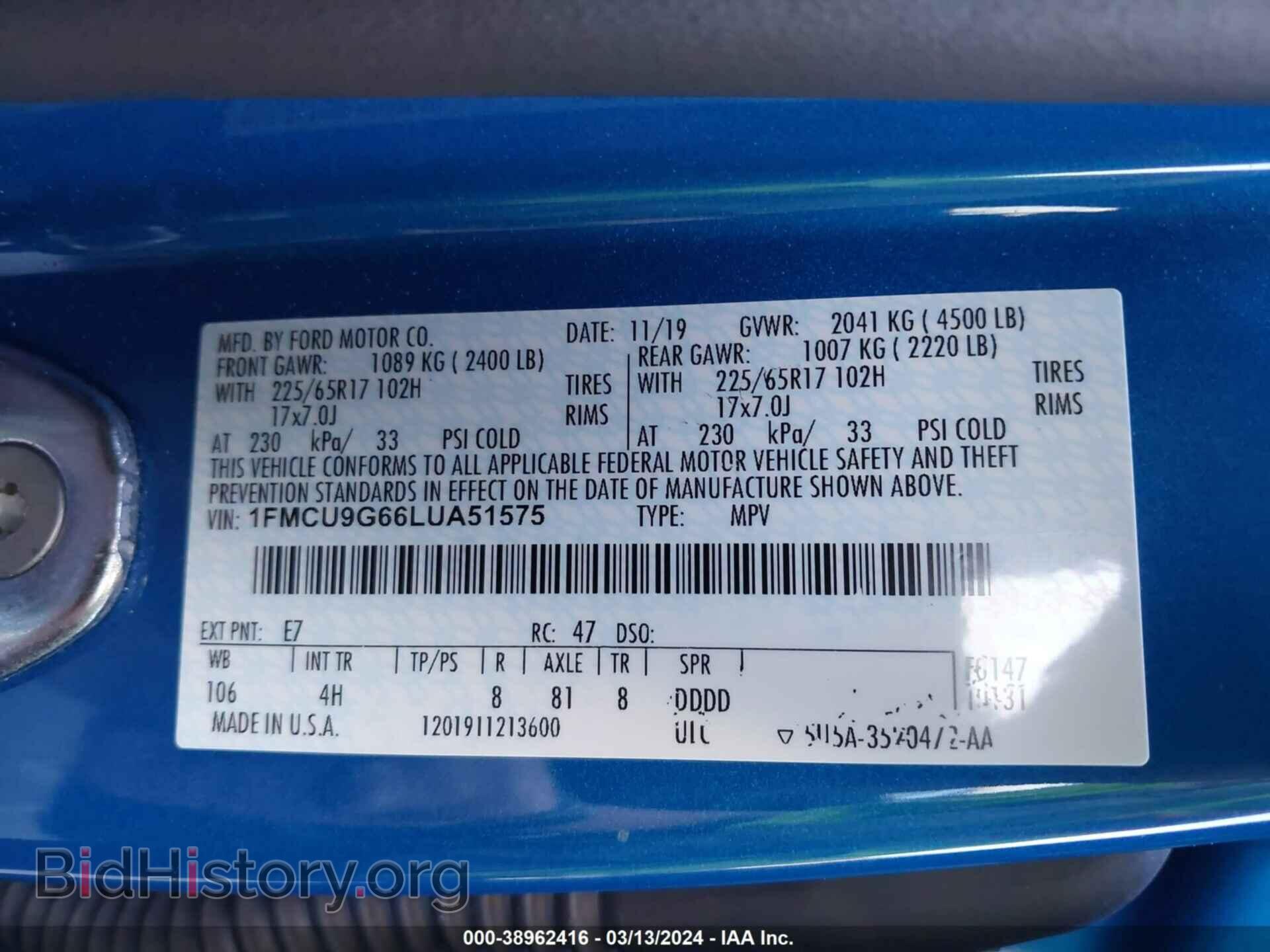 2020 FORD ESCAPE - VIN: 1FMCU9G66LUA51575 - Фото 9
