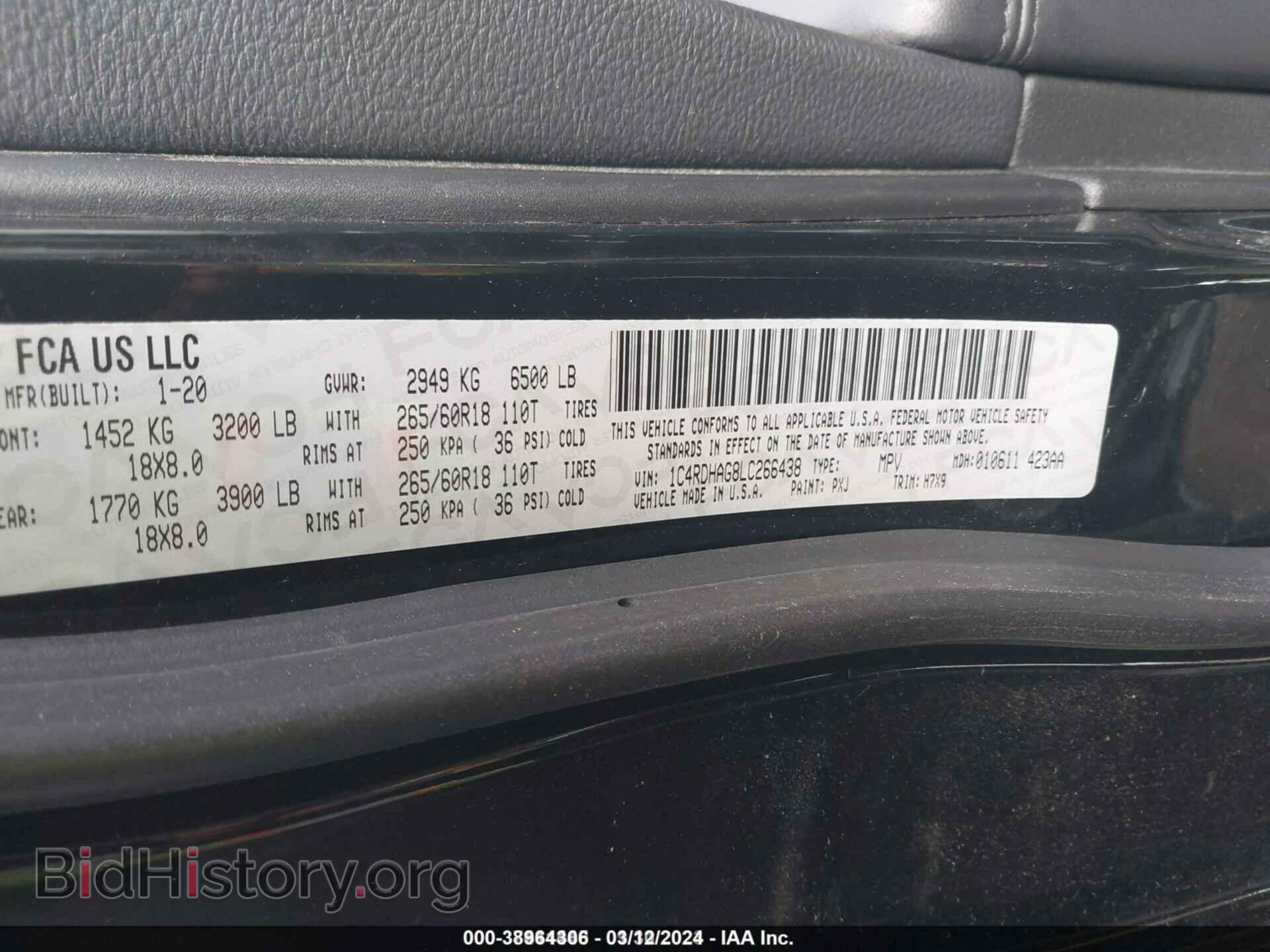 2020 DODGE DURANGO - VIN: 1C4RDHAG8LC266438 - Фото 9