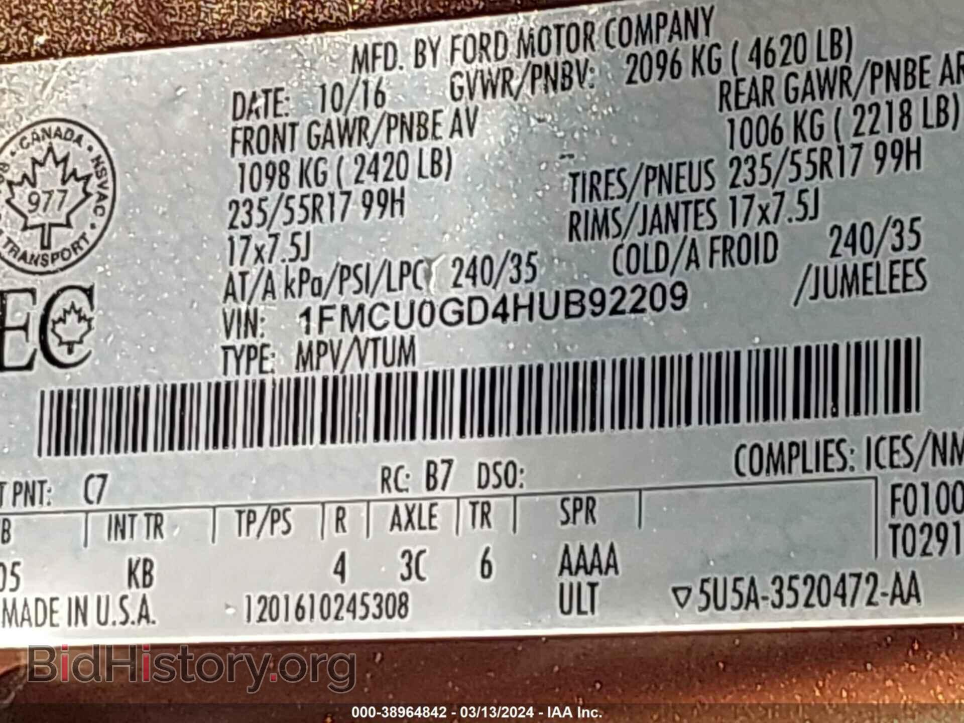 2017 FORD ESCAPE - VIN: 1FMCU0GD4HUB92209 - Photo 9