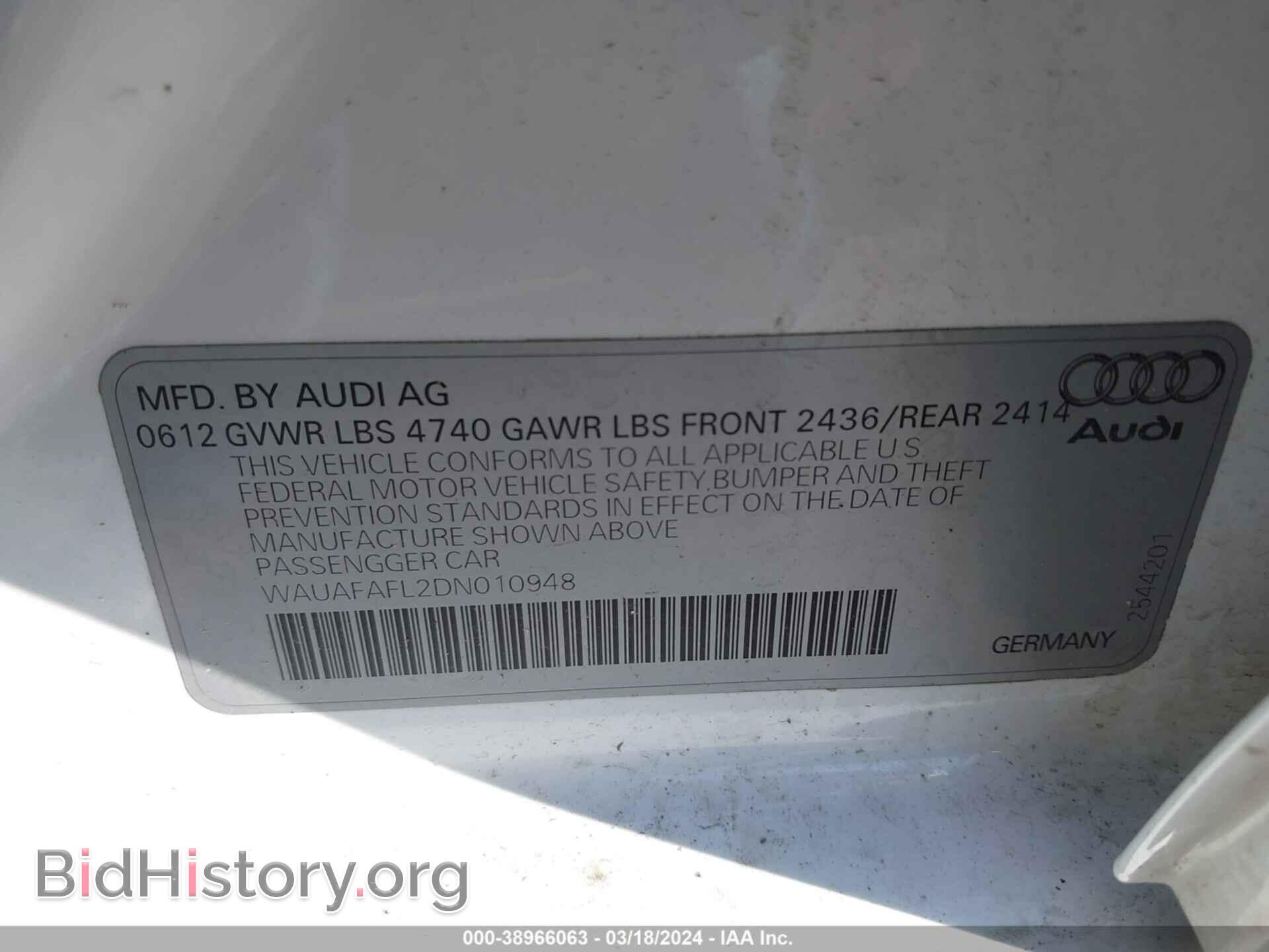 2013 AUDI A4 - VIN: WAUAFAFL2DN010948 - Фото 9