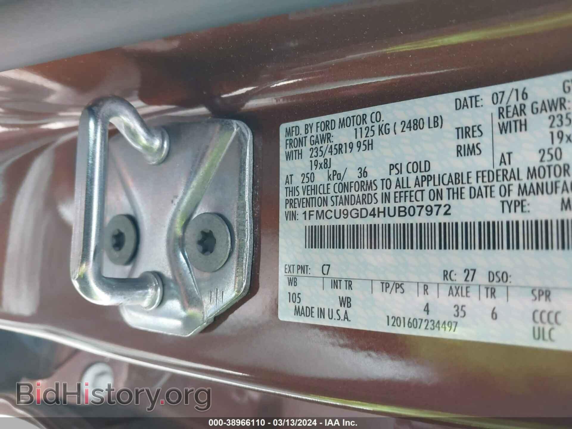 2017 FORD ESCAPE - VIN: 1FMCU9GD4HUB07972 - Фото 9