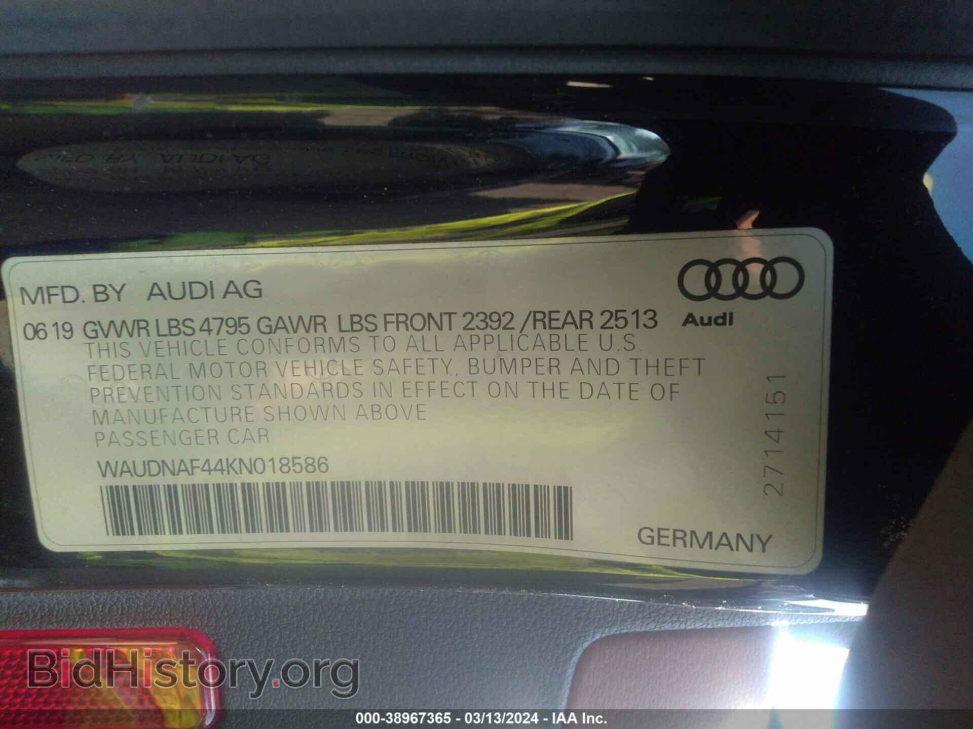 2019 AUDI A4 - VIN: WAUDNAF44KN018586 - Фото 9
