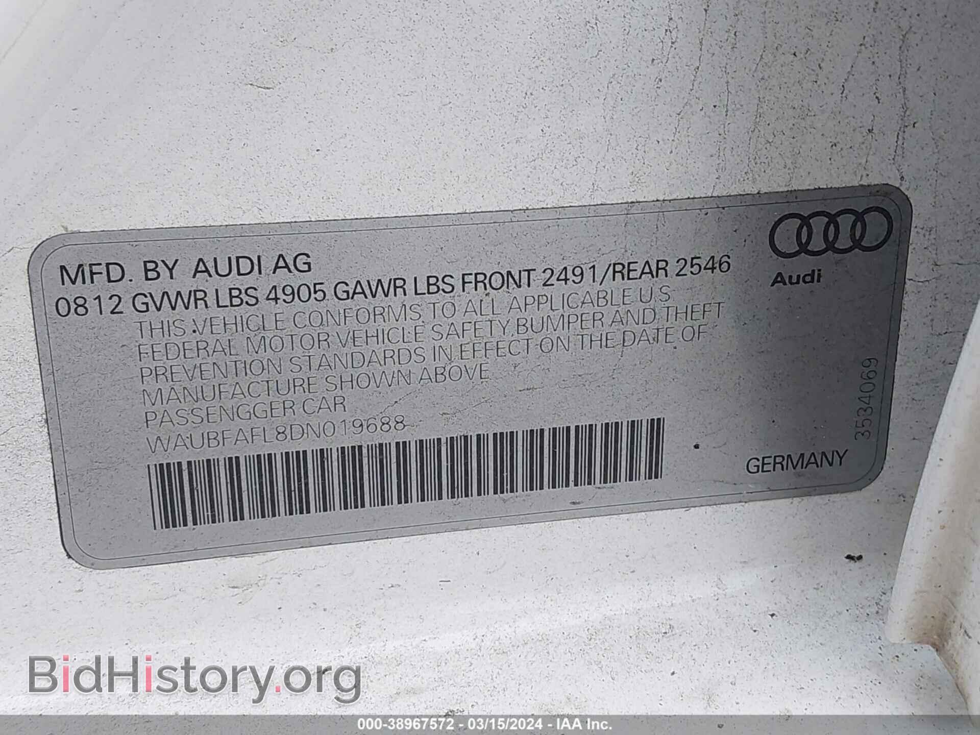 2013 AUDI A4 - VIN: WAUBFAFL8DN019688 - Фото 9