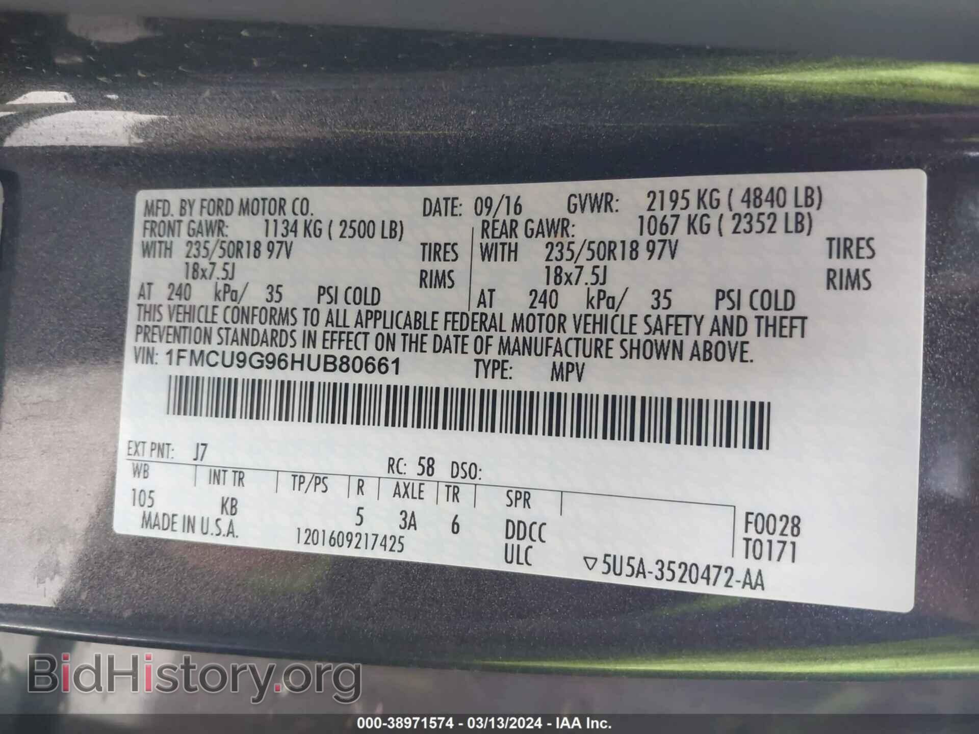 2017 FORD ESCAPE - VIN: 1FMCU9G96HUB80661 - Photo 9