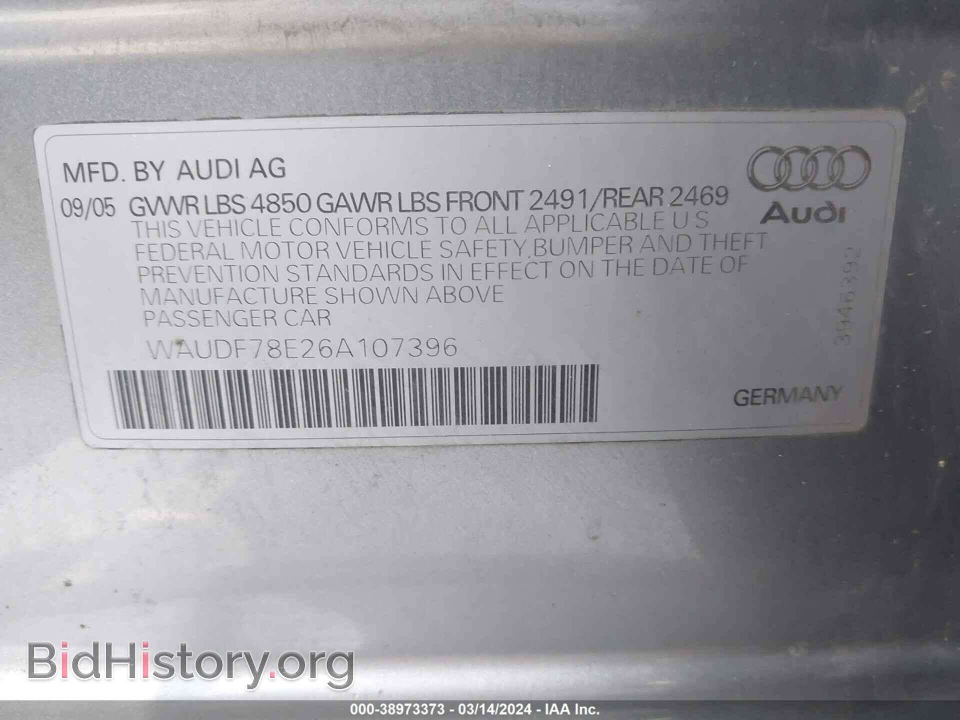 2006 AUDI A4 - VIN: WAUDF78E26A107396 - Фото 9