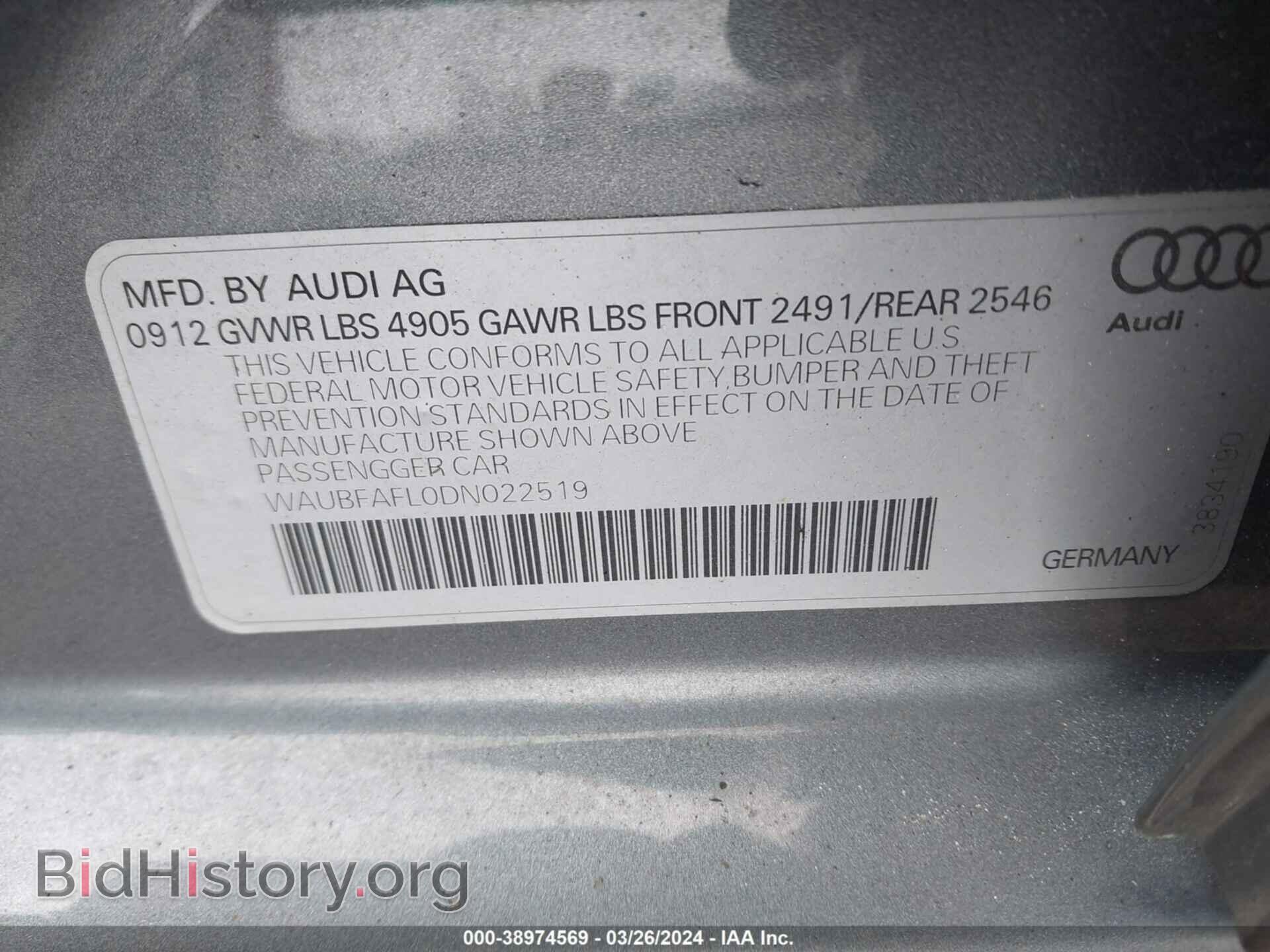 2013 AUDI A4 - VIN: WAUBFAFL0DN022519 - Фото 9