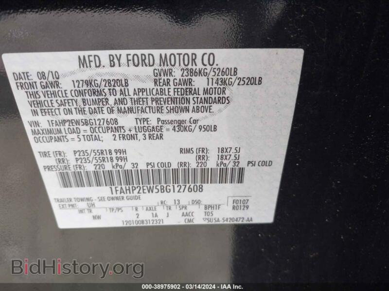 2011 Ford TAURUS (VIN 1FAHP2EW5BG127608) — photo 9 of 13