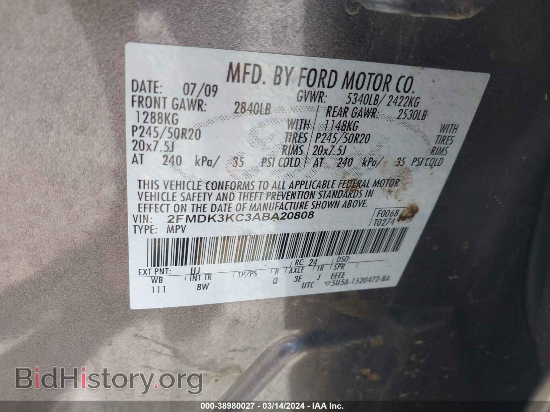2010 FORD EDGE - VIN: 2FMDK3KC3ABA20808 - Фото 9