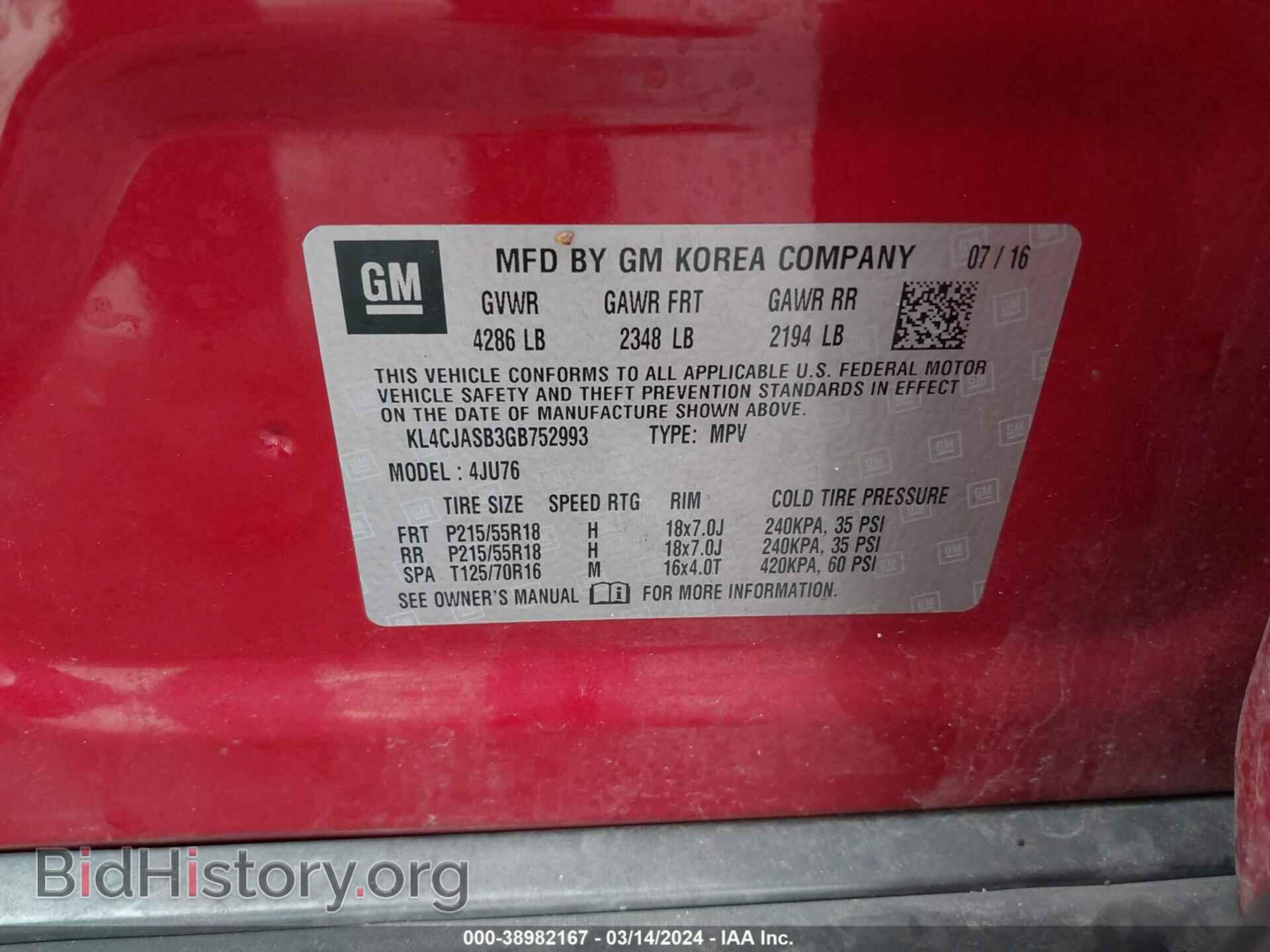 2016 BUICK ENCORE - VIN: KL4CJASB3GB752993 - Фото 9