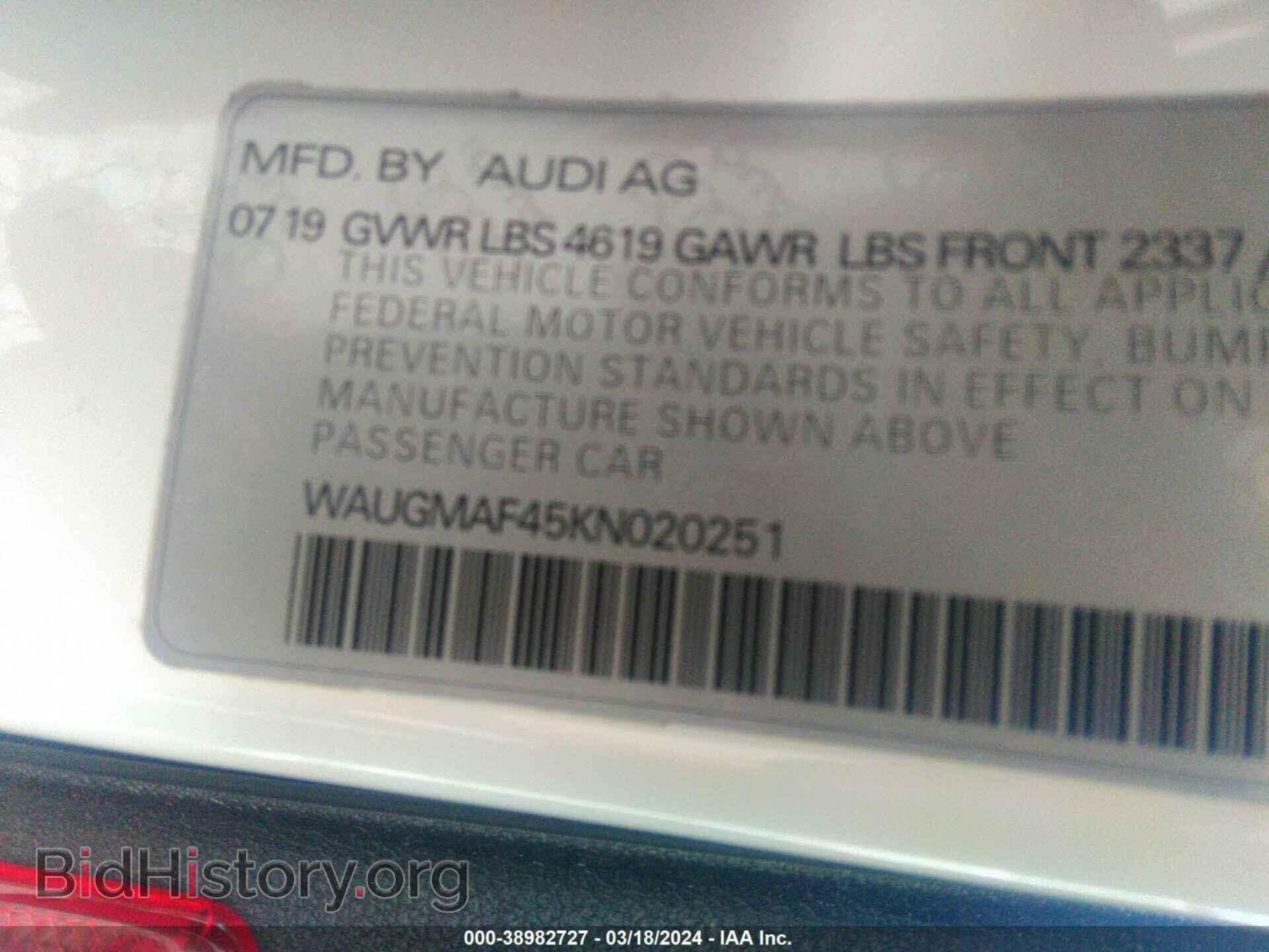 2019 AUDI A4 - VIN: WAUGMAF45KN020251 - Фото 9