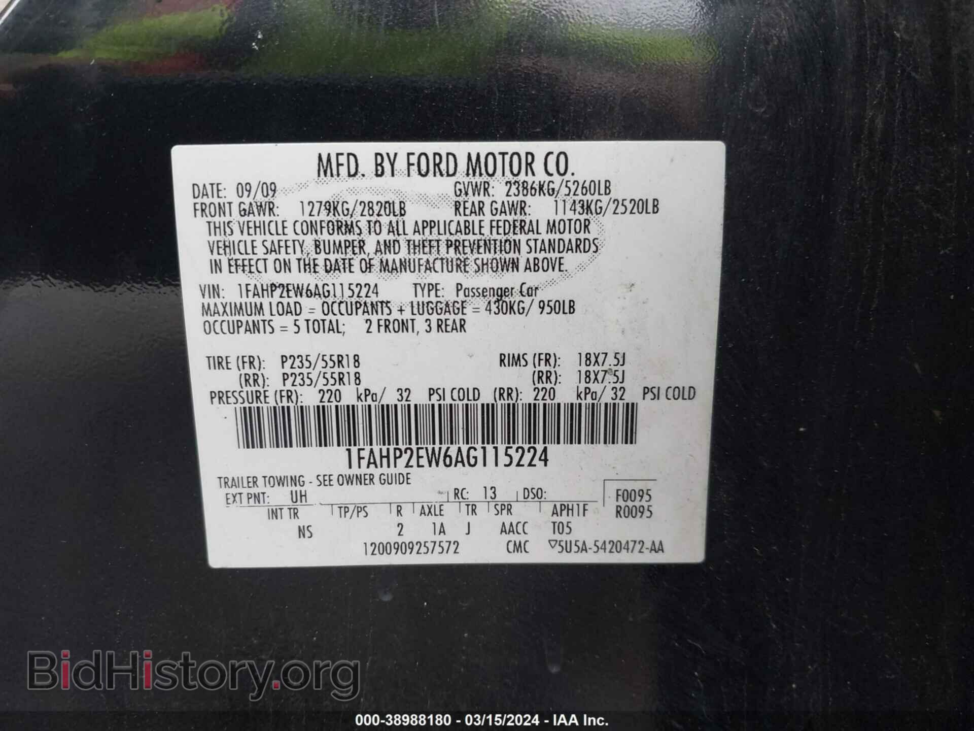 2010 FORD TAURUS - VIN: 1FAHP2EW6AG115224 - Photo 9