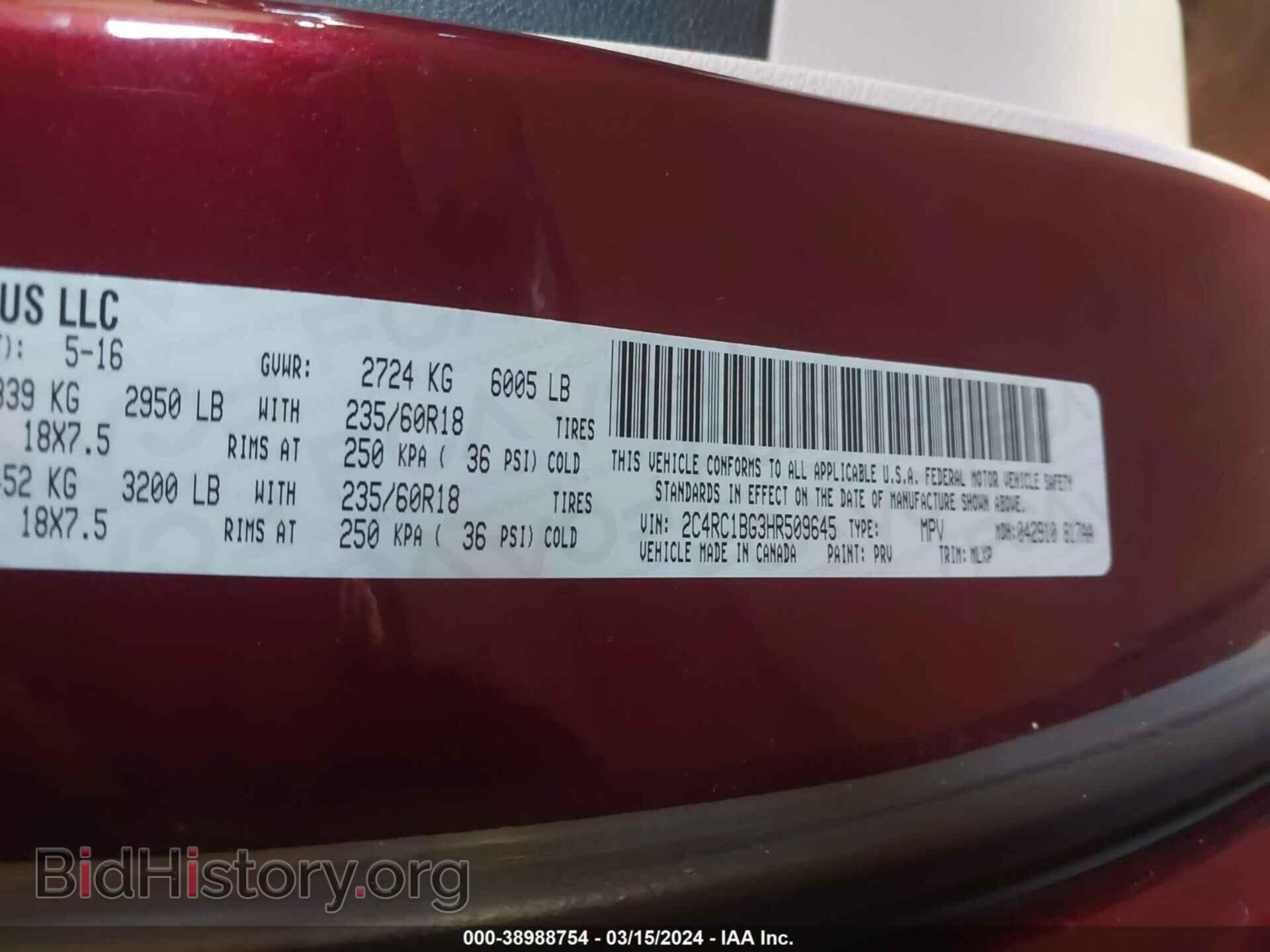 2017 CHRYSLER PACIFICA - VIN: 2C4RC1BG3HR509645 - Photo 9