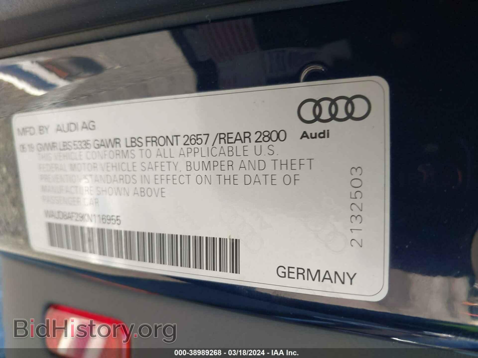 2019 AUDI A6 - VIN: WAUD8AF29KN116955 - Фото 9