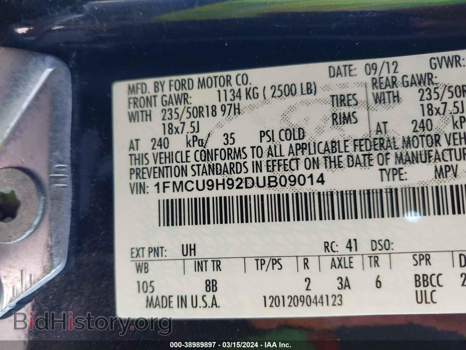 2013 FORD ESCAPE - VIN: 1FMCU9H92DUB09014 - Photo 9