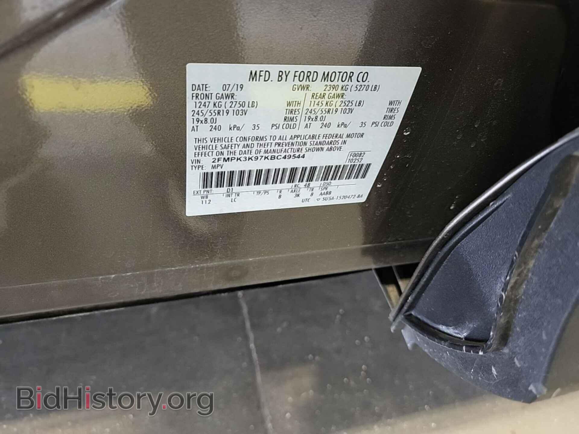 Photo 2FMPK3K97KBC49544 - FORD EDGE 2019