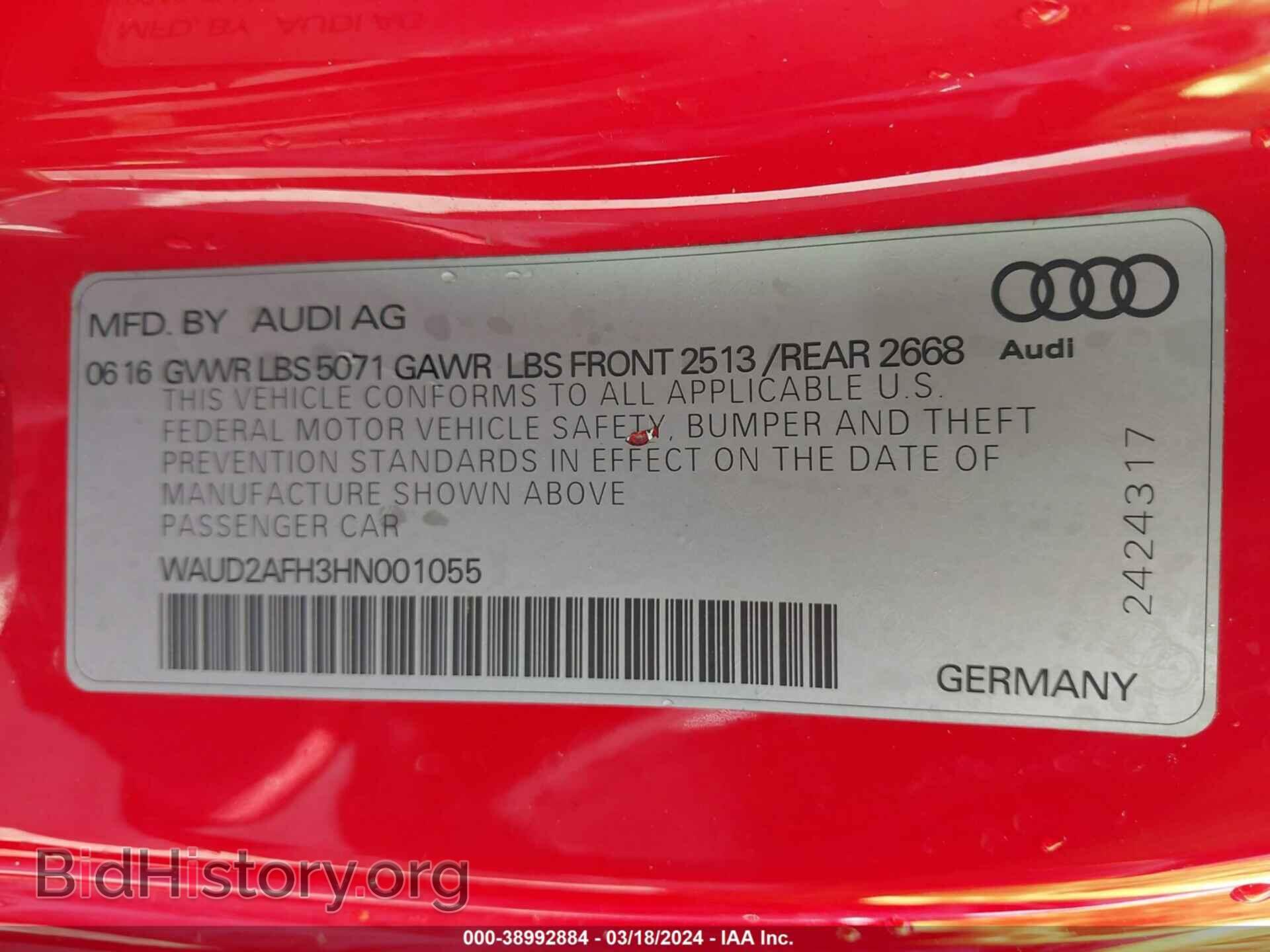 2017 AUDI A5 - VIN: WAUD2AFH3HN001055 - Фото 9